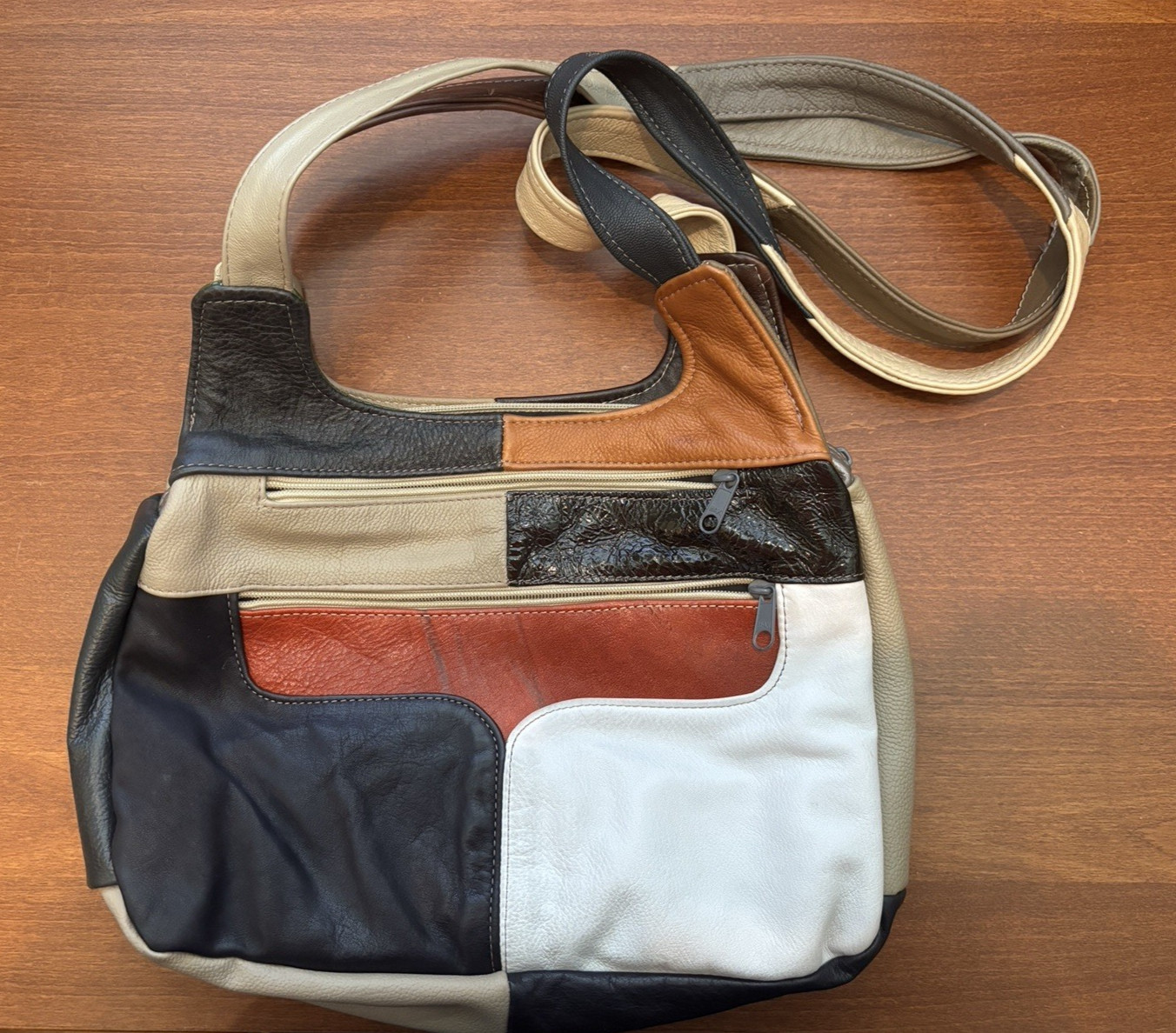 Genuine Leather Vintage Multi Color Shoulder Crossbody Handbag Purse Boho Hippie