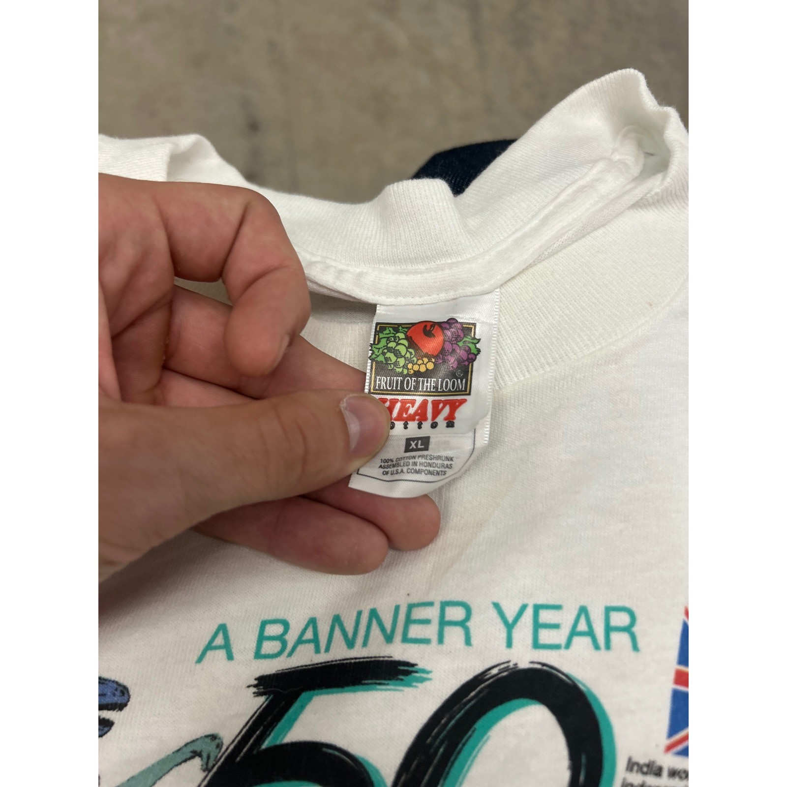 Vintage Fruit of the Loom 50th Birthday Graphic T-Shirt Mens XL White 1996 90s