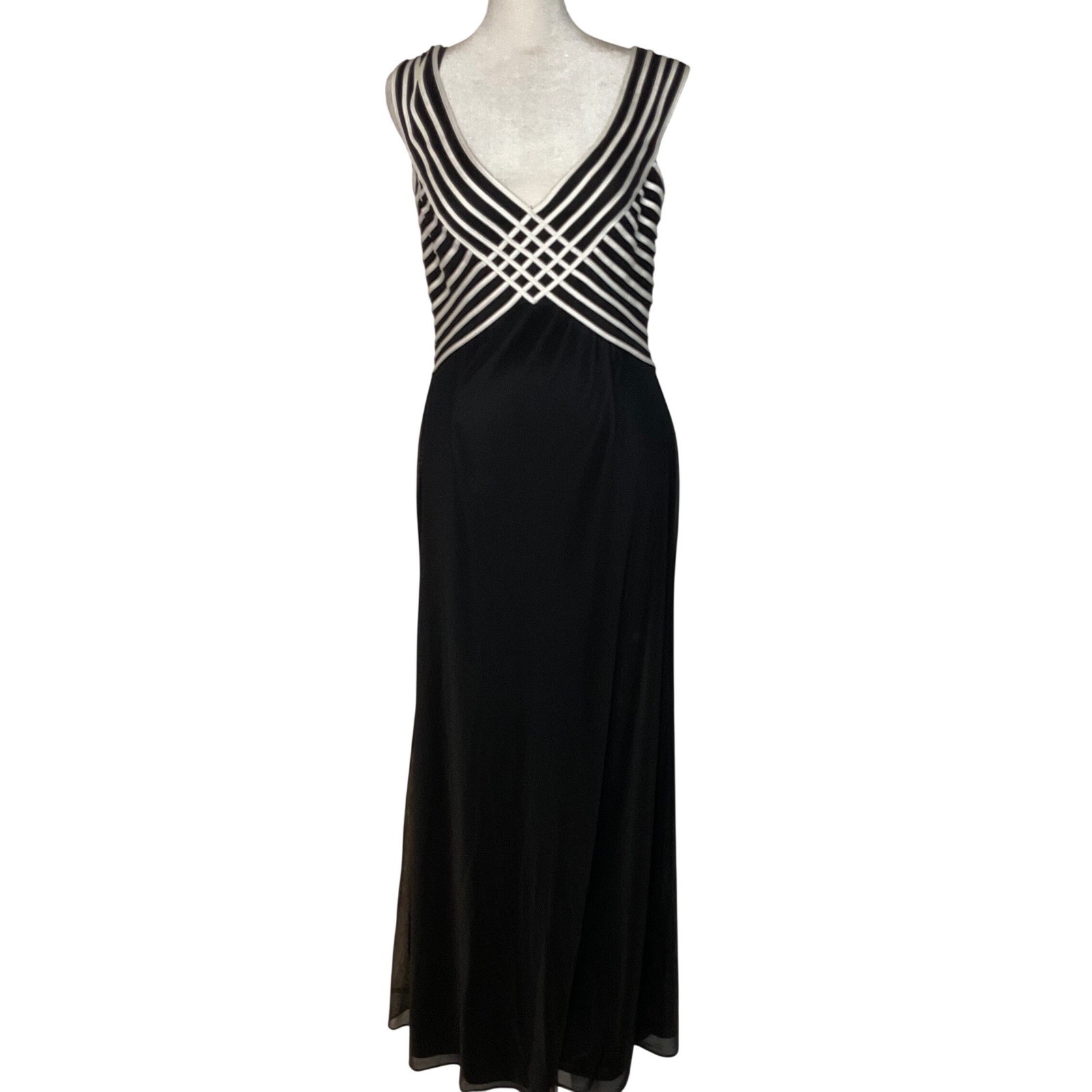 Vintage Tadashi shoji Neiman Marcus women’s maxi dress black white large 731272L