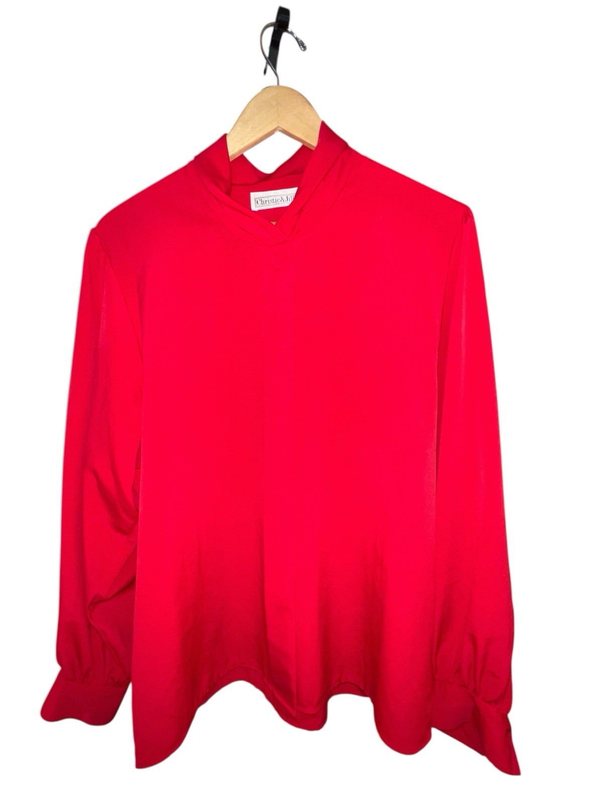 Vintage 80s Christie & Jill Red Blouse Women’s 16 Made in Korea Button Front
