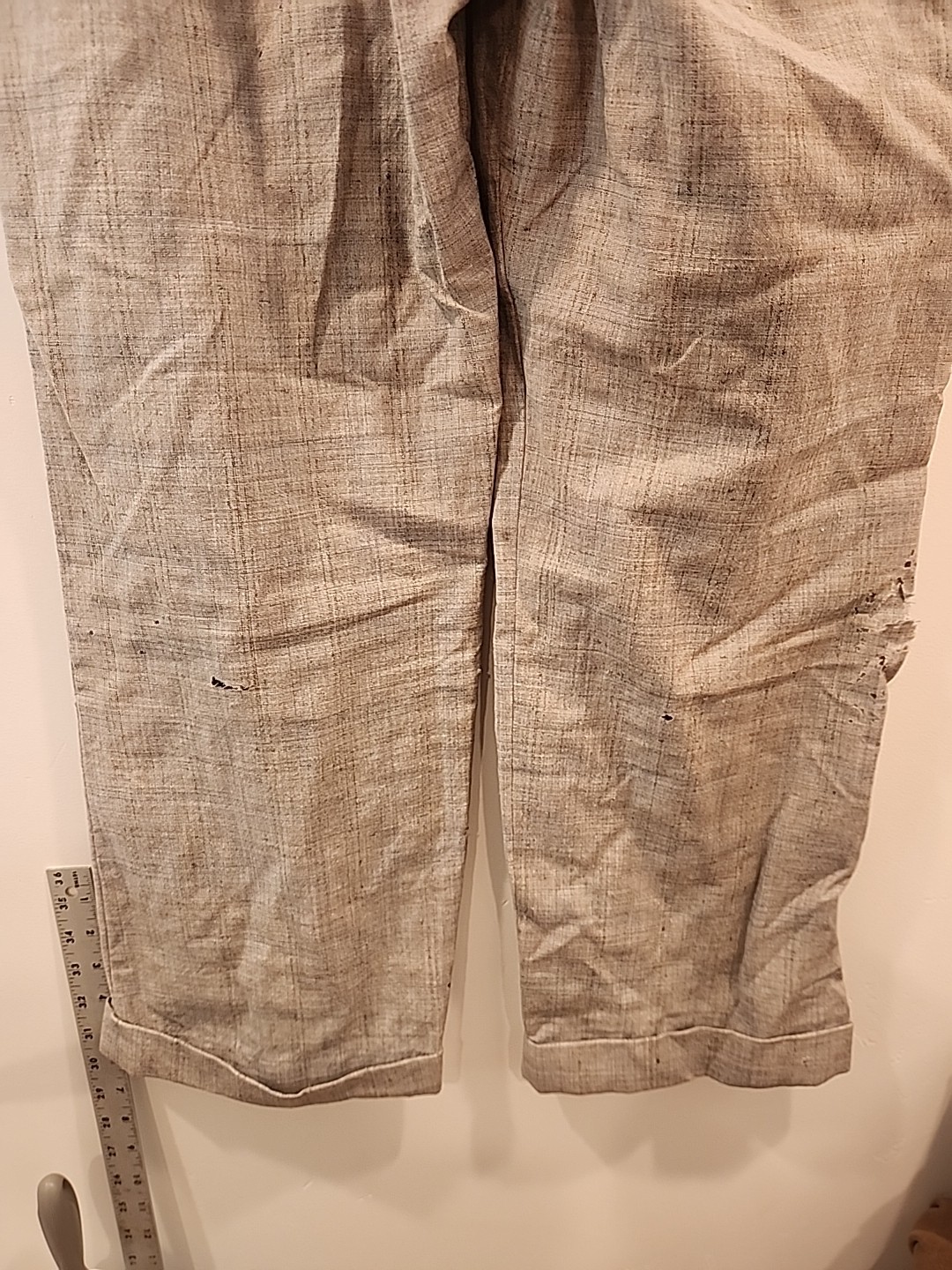 vintage gray/blue plaid 40’s 50’s pants lightweight 30 1/2″ w 28″L damaged