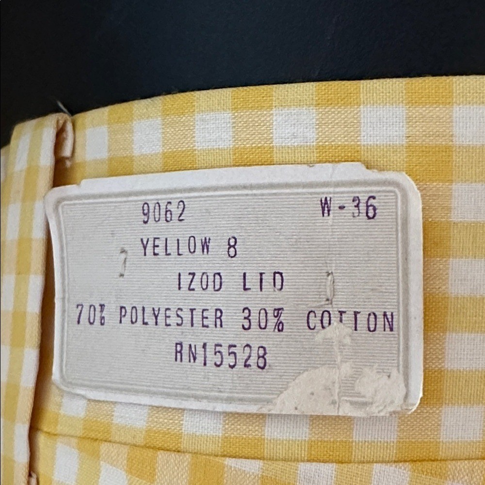NWT Vintage 70s Izod Yellow & White Checked Polyester/Cotton Pants