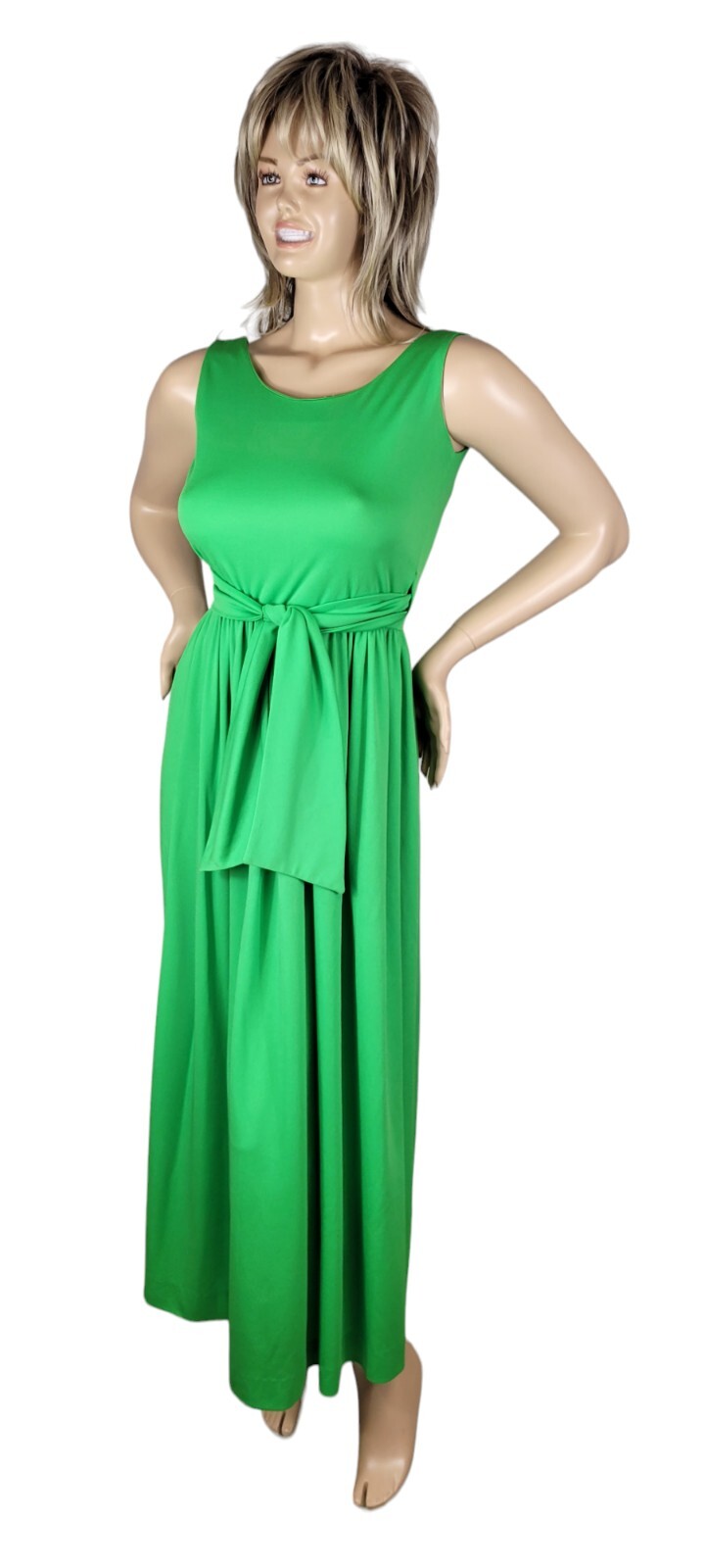 Vintage Jonathan Logan 60s/70s Green Fit & Flare Bow A-Line Maxi Midi Dress Sz 9