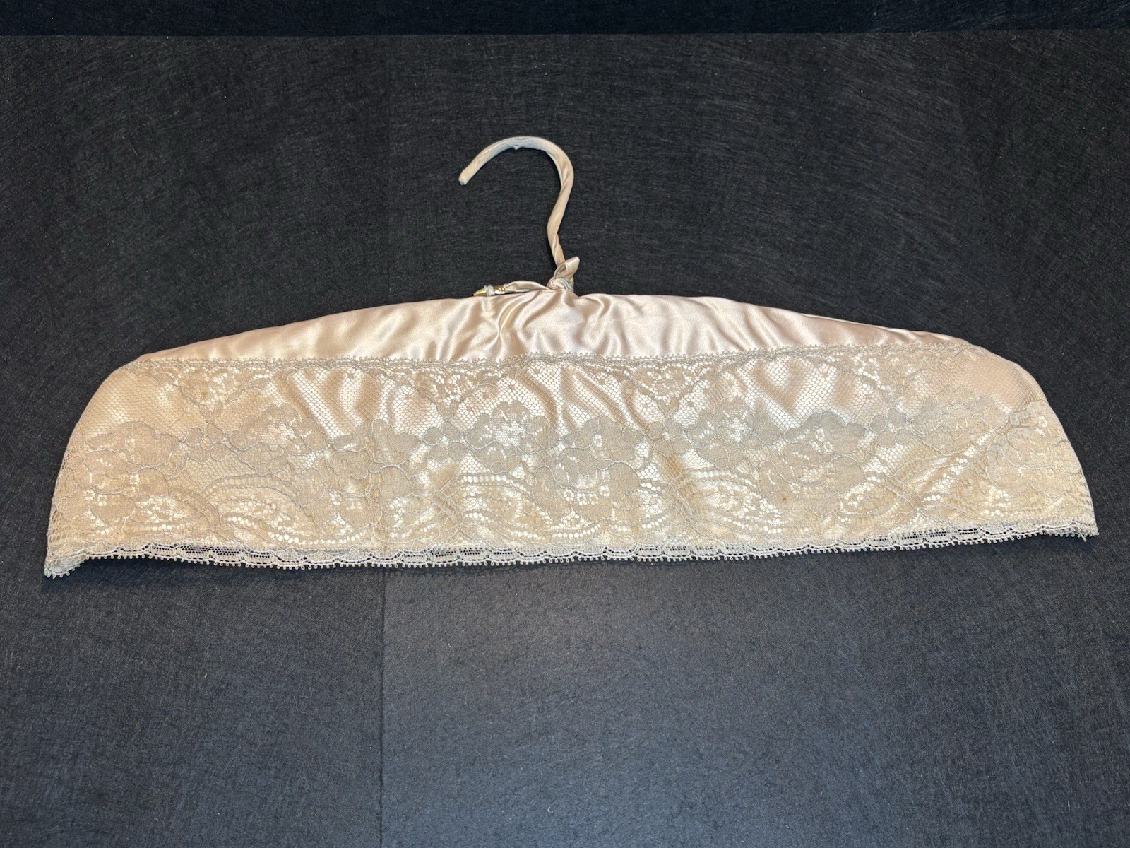 ❤️Antique Champagne Satin & Lace Padded Wooden Dress Hanger Shoulder Cover