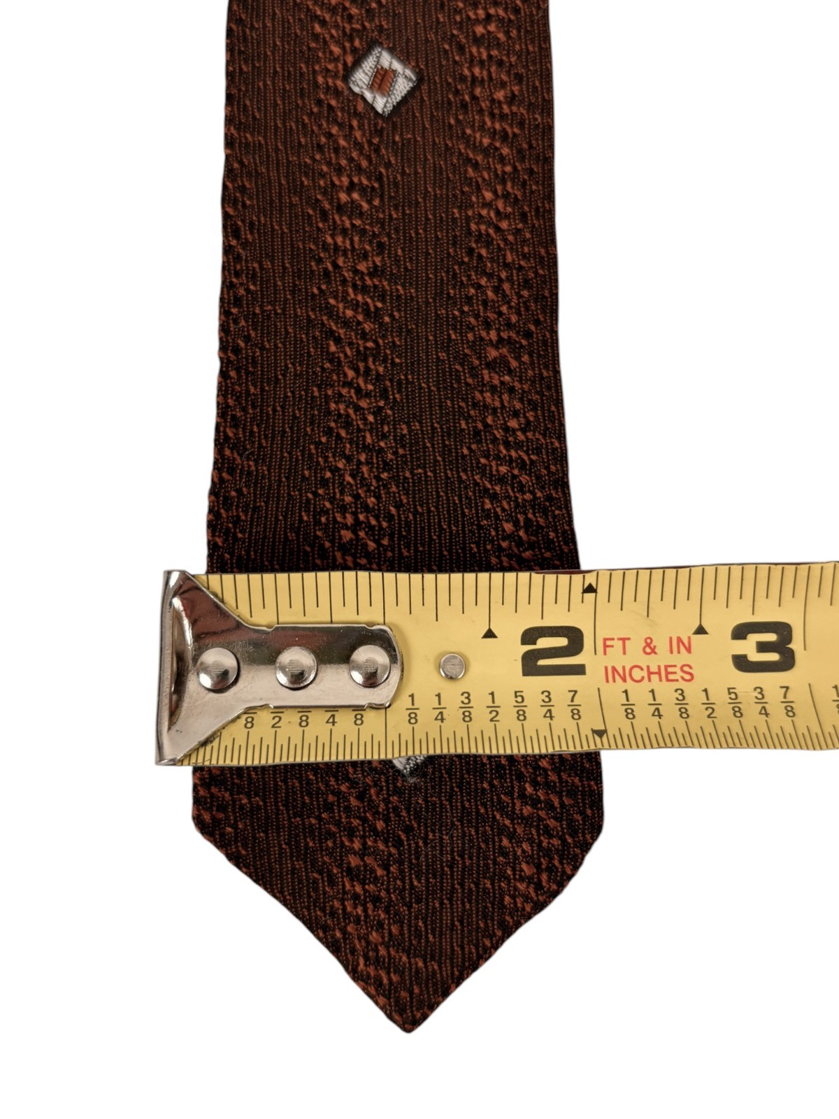 Vintage 1950s Skinny Necktie Slim 2″ Narrow Tie Brown / Gold Minimalist Modern