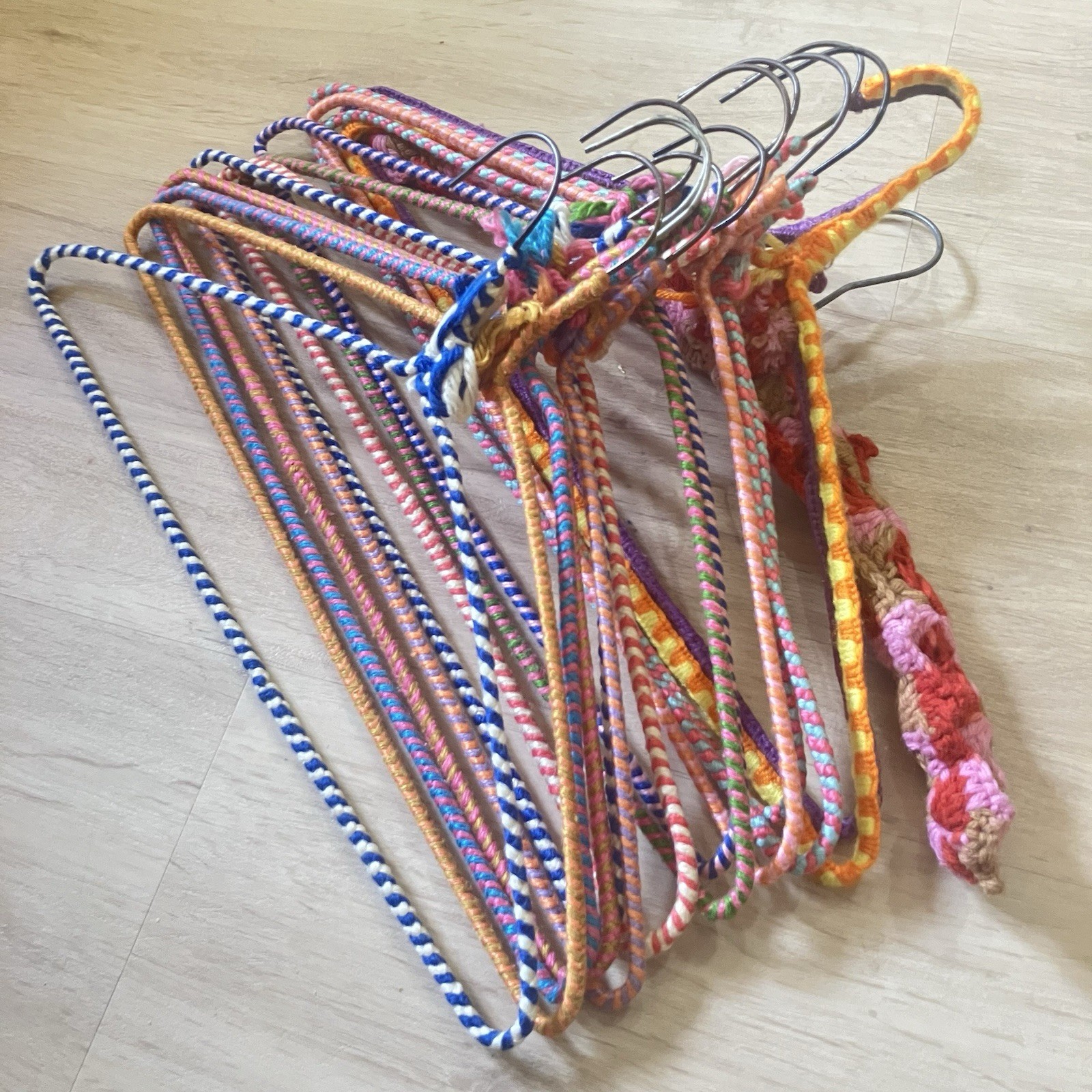 Vintage Handmade Crochet Covered Metal Hangers Set 15 Variety Colors Granny Core