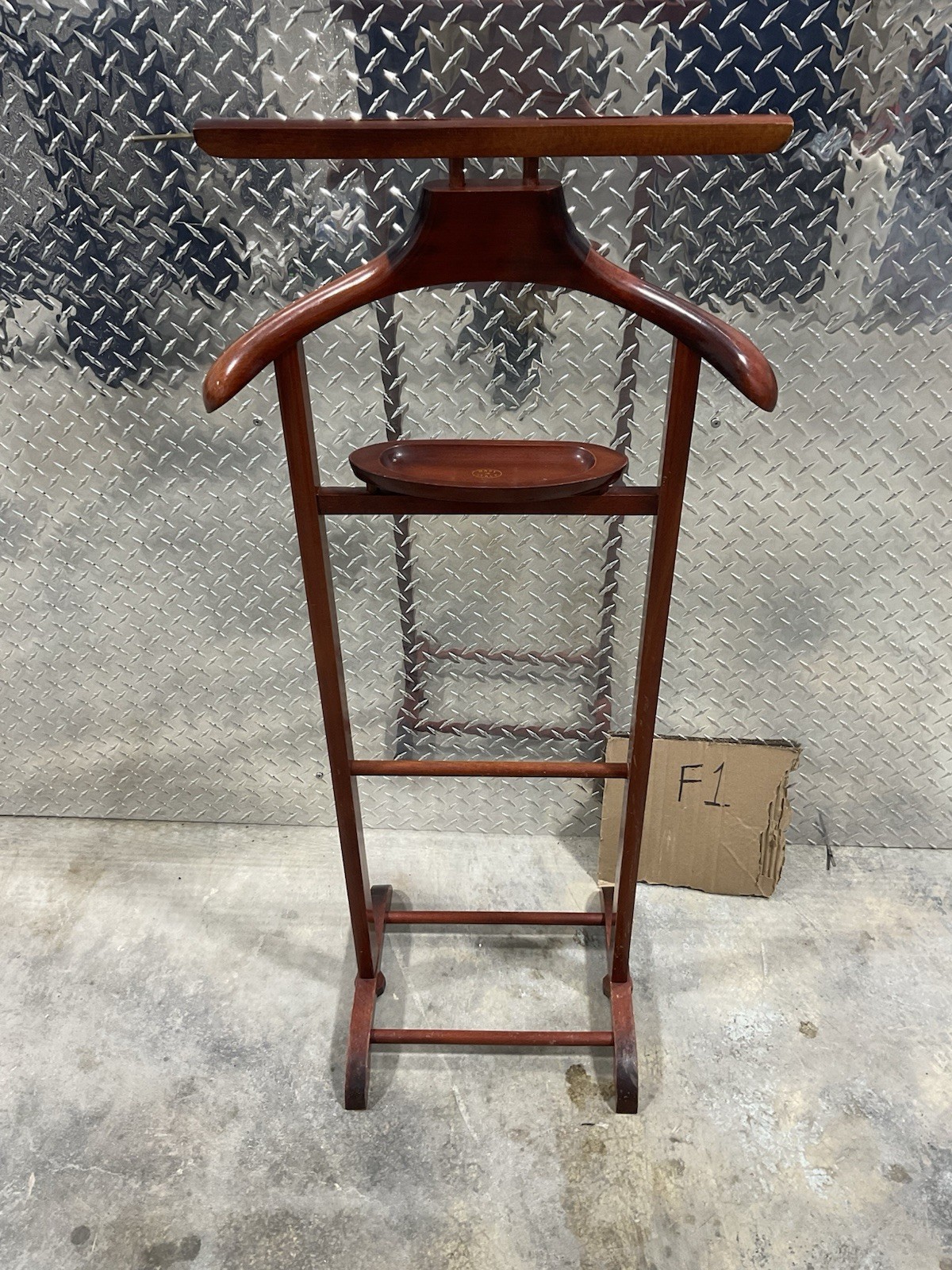 VINTAGE Italy Wood Valet Butler Stand w/ Cufflink Tray