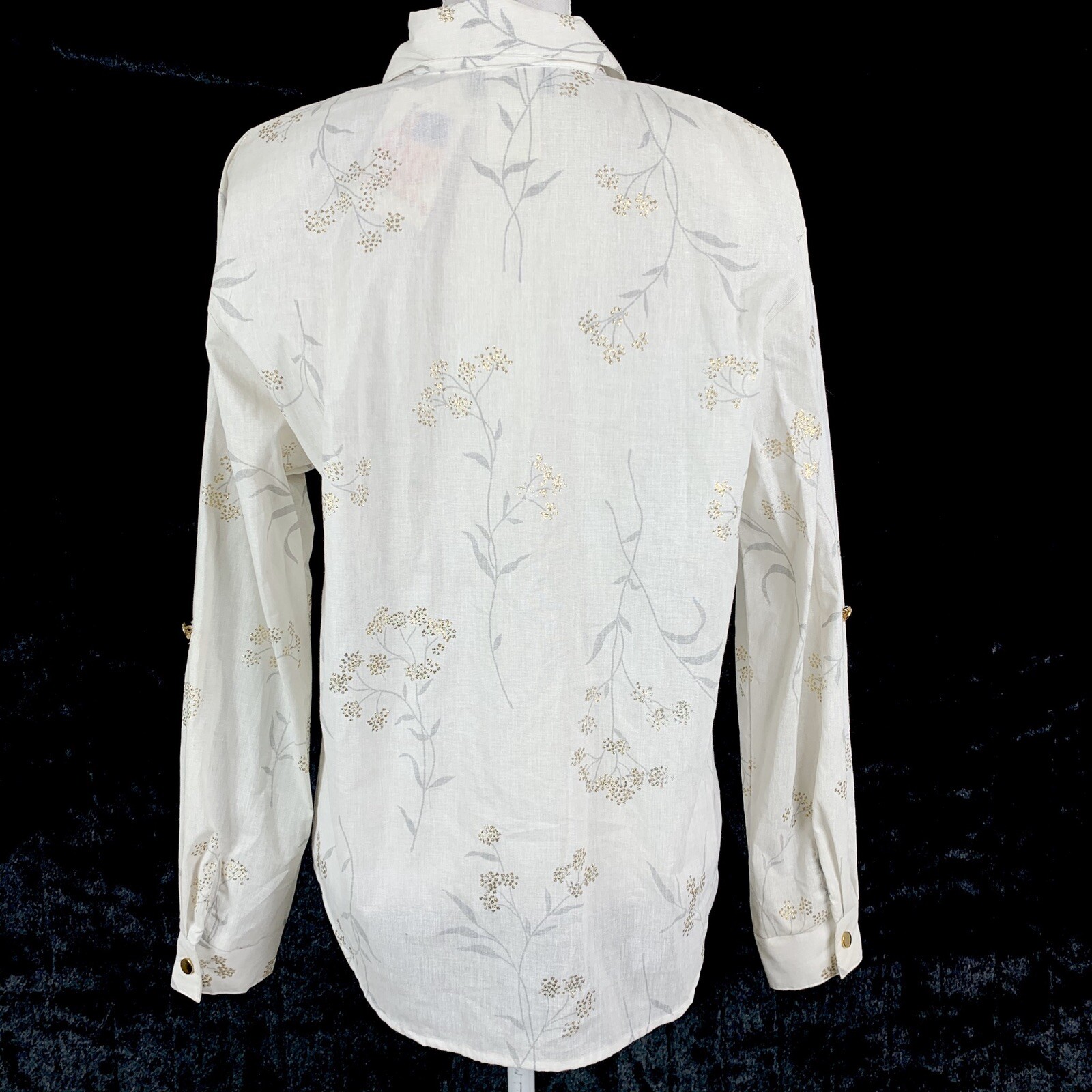 Vintage Blouse Size Small Button Up Top Shoulder Pads White Gold Tapestry
