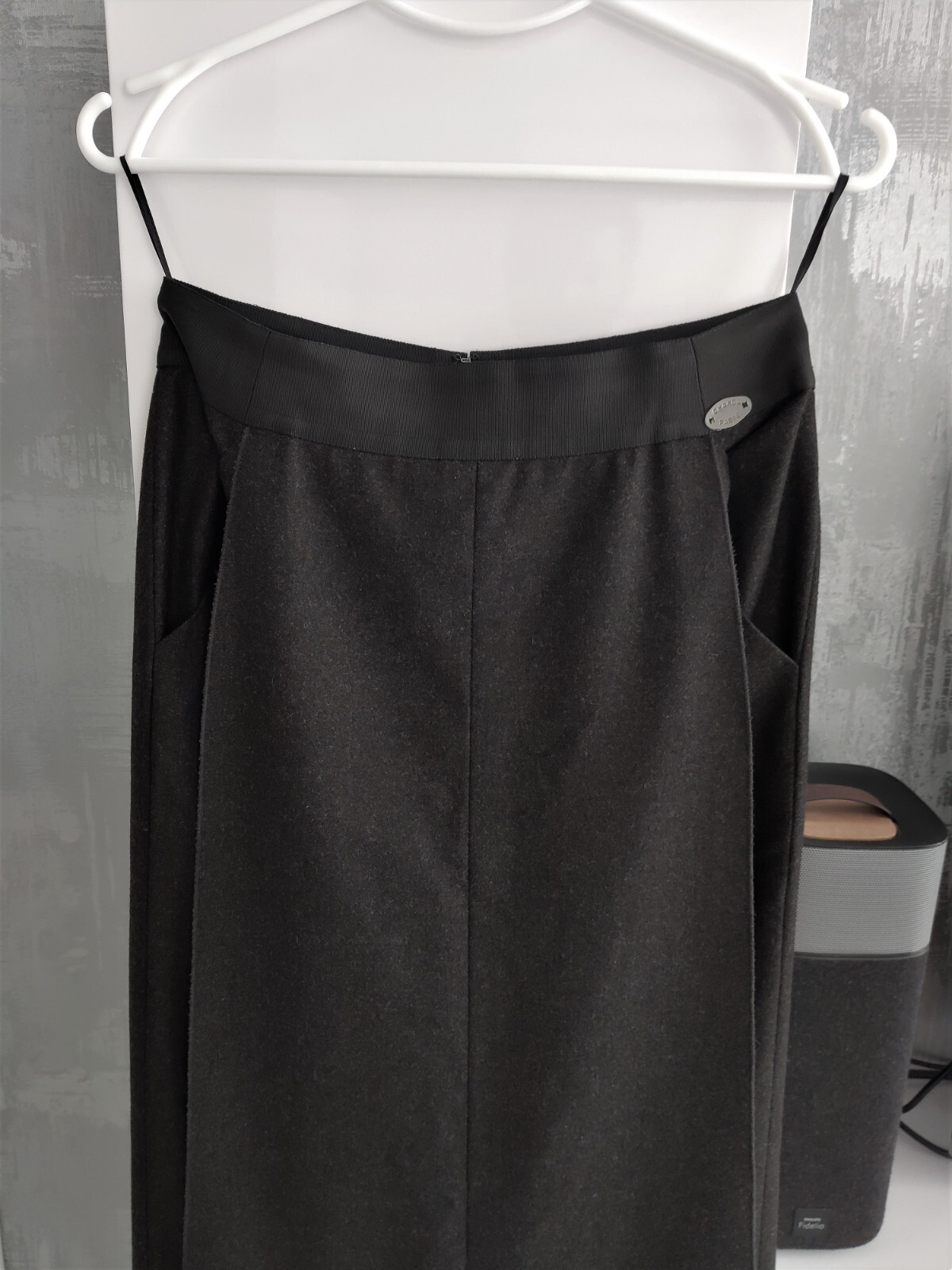 Chanel Vintage 1999 France Wool Cashmere Gray Overlap Panel Long Maxi Skirt 38 S