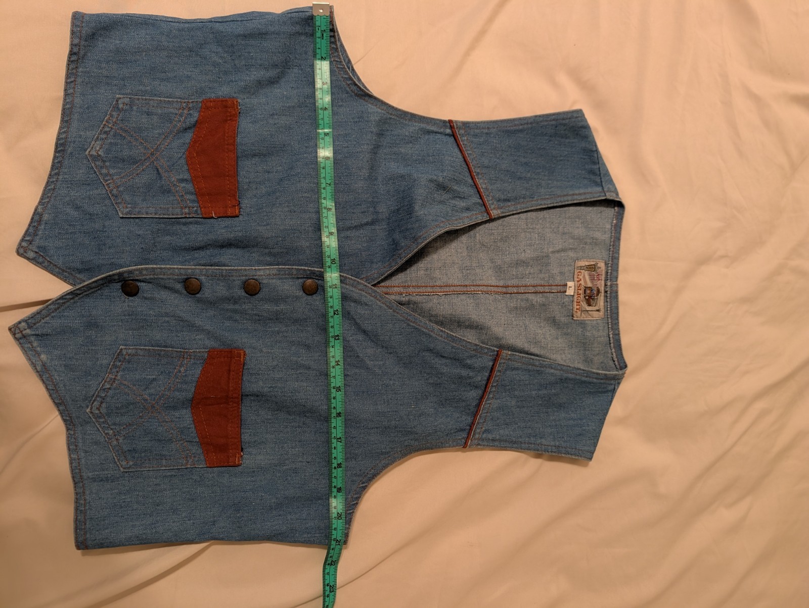 Gaslight Blue Denim Vest Button Front Size L Regular Cotton/Polyester