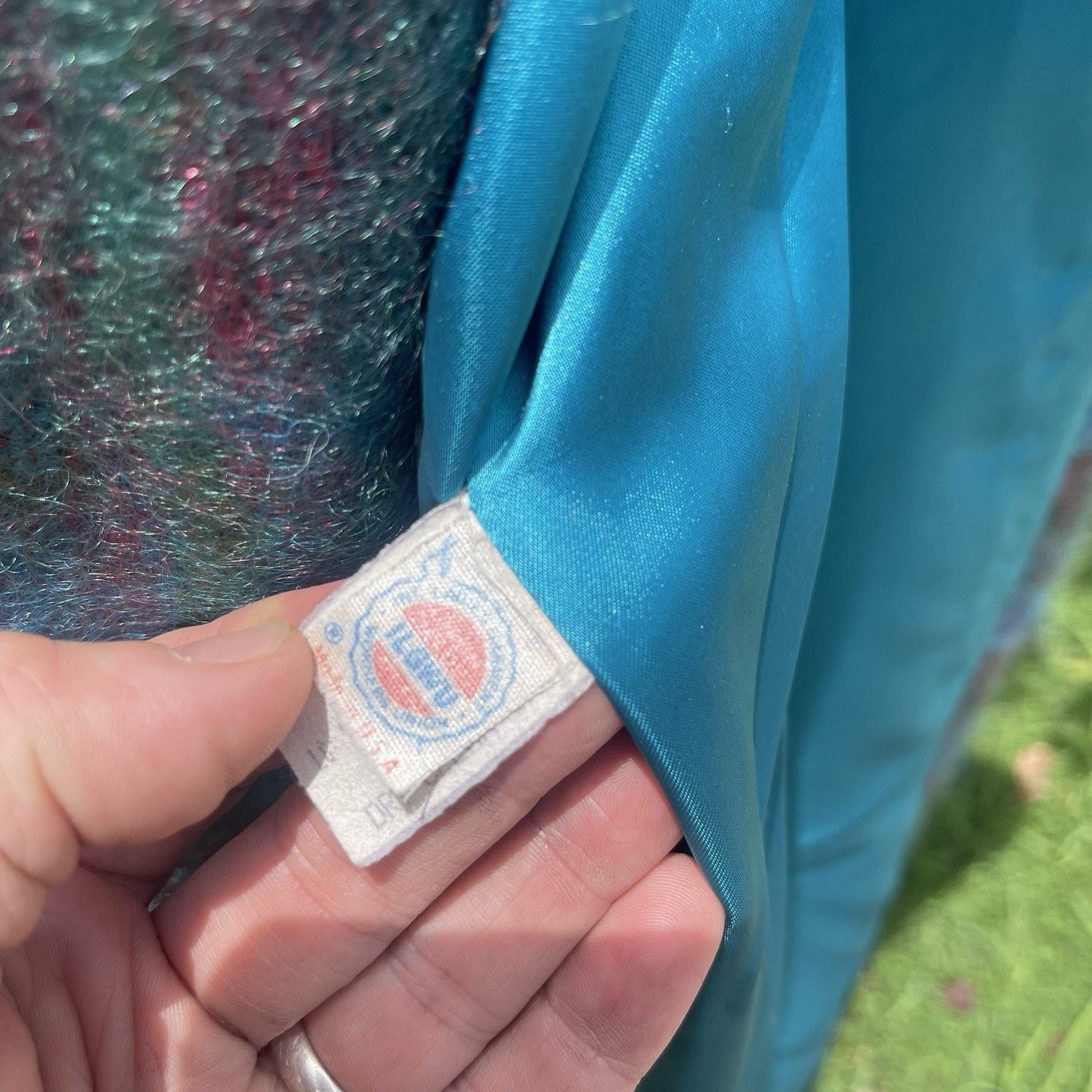 Vintage 70s 80s RIEL Coat Company Blue Rainbow Mohair Long Jacket Union made