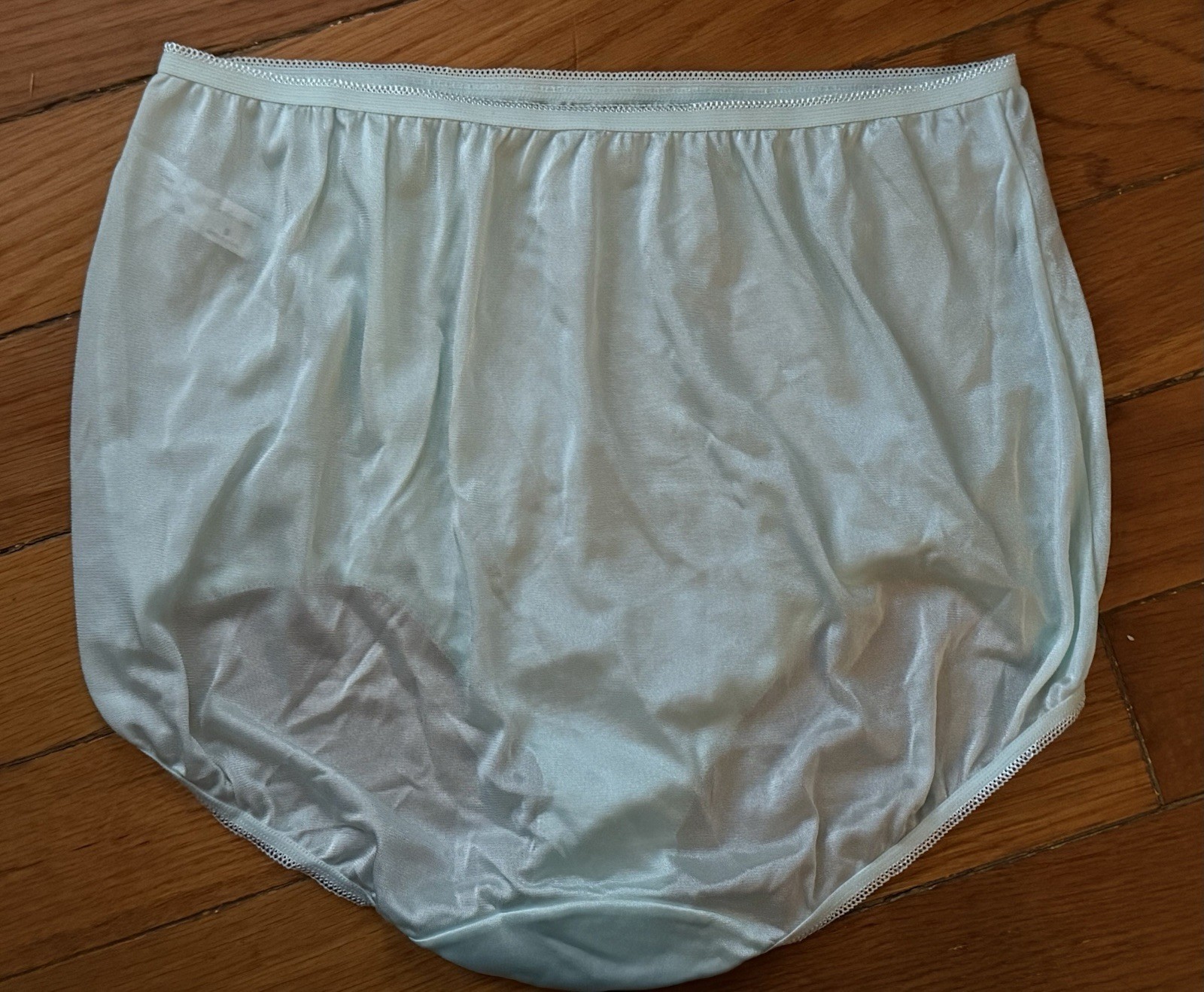 Vtg Panties Shiny Granny Brief Satin Nylon 9 Plus Underscore Sissy Pastel Green