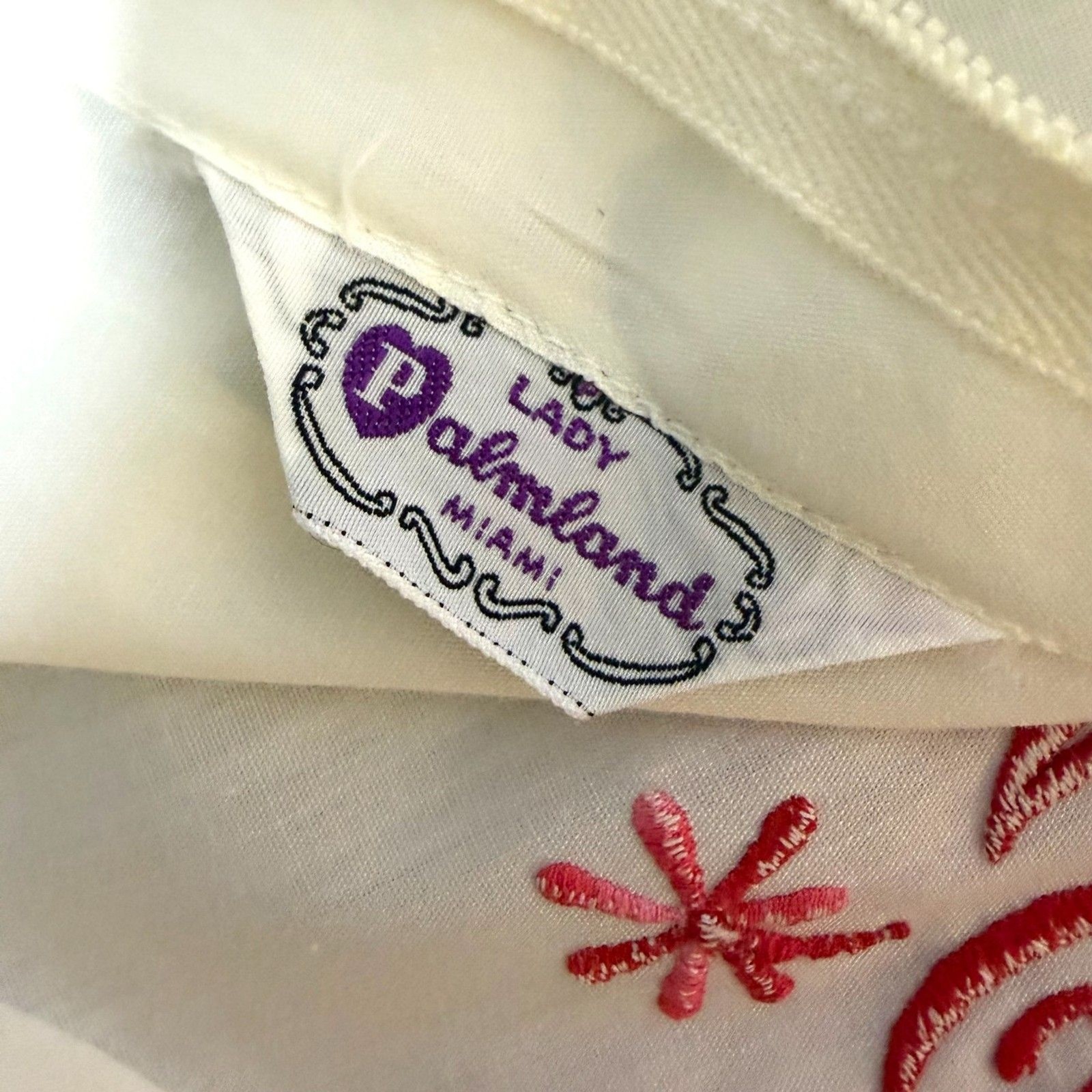 Vintage 60s Lady Palmland Miami White Sleeveless Blouse Red Monogram M E J Sz M