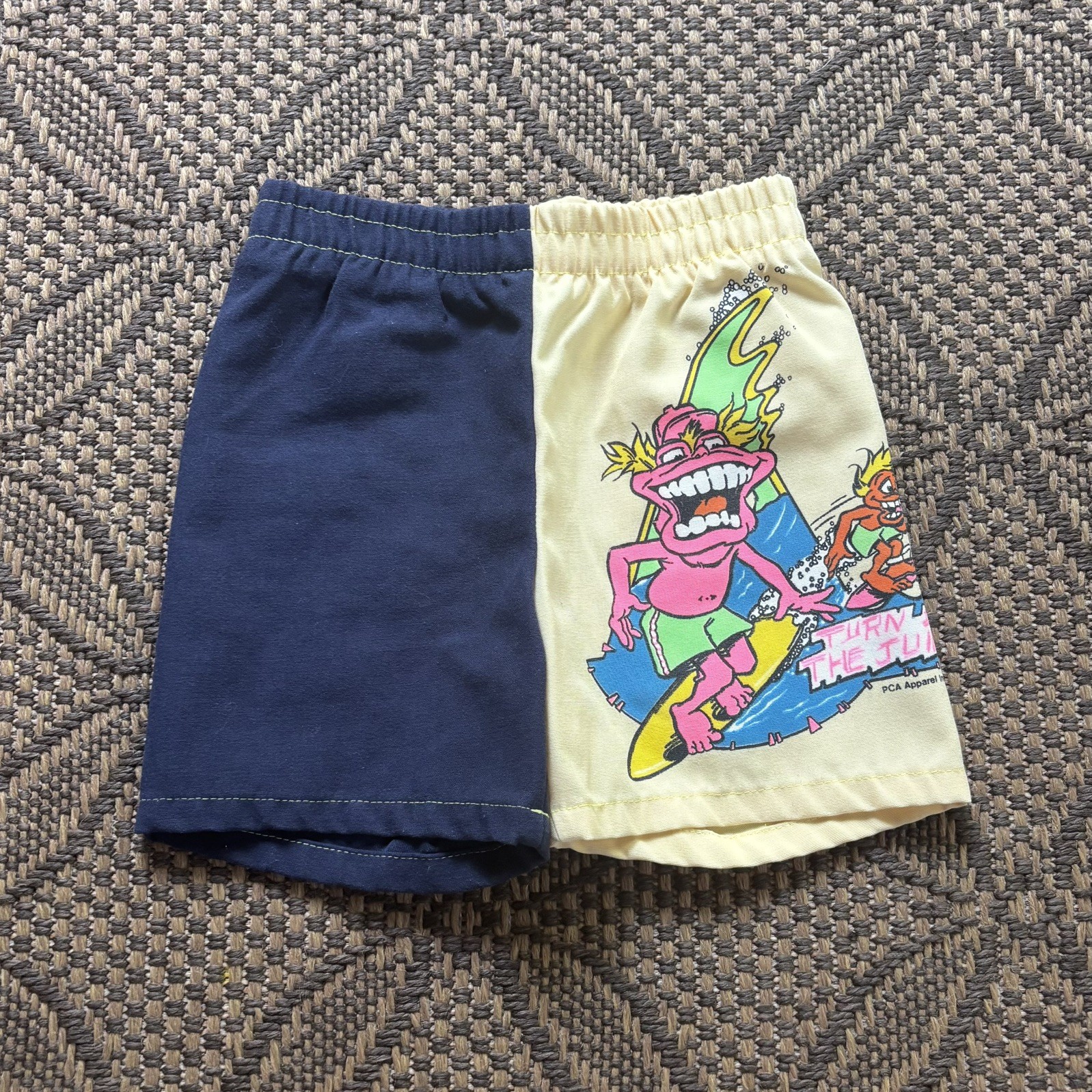 Children’s Vintage 1988 PCA Apparel “Turn on the Juice” Color Block Beach Shorts