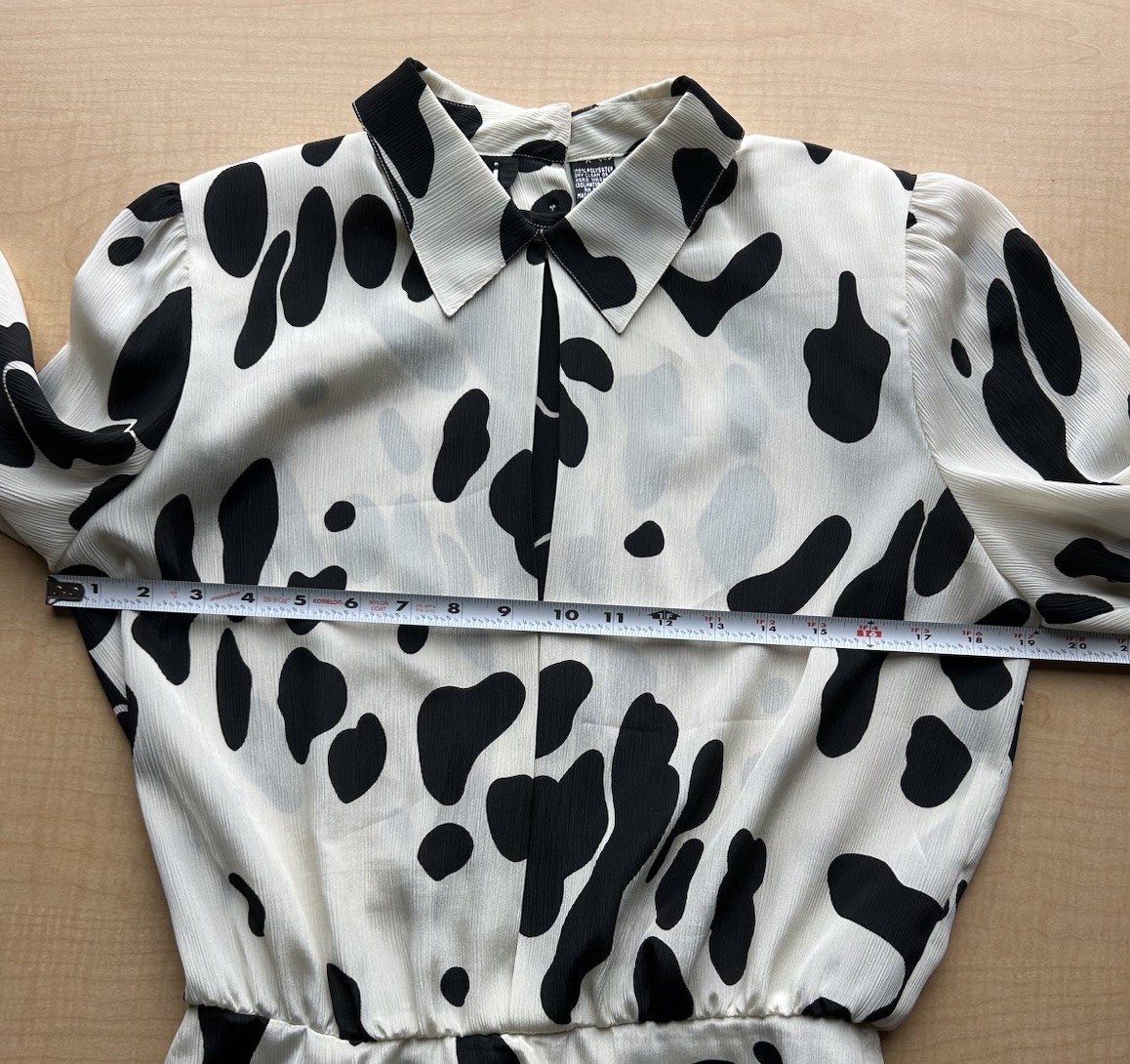 VTG Nilani Cow Print Blouse – 80s/90s Cinched Waist Long Sleeve Shirt Size 7/8