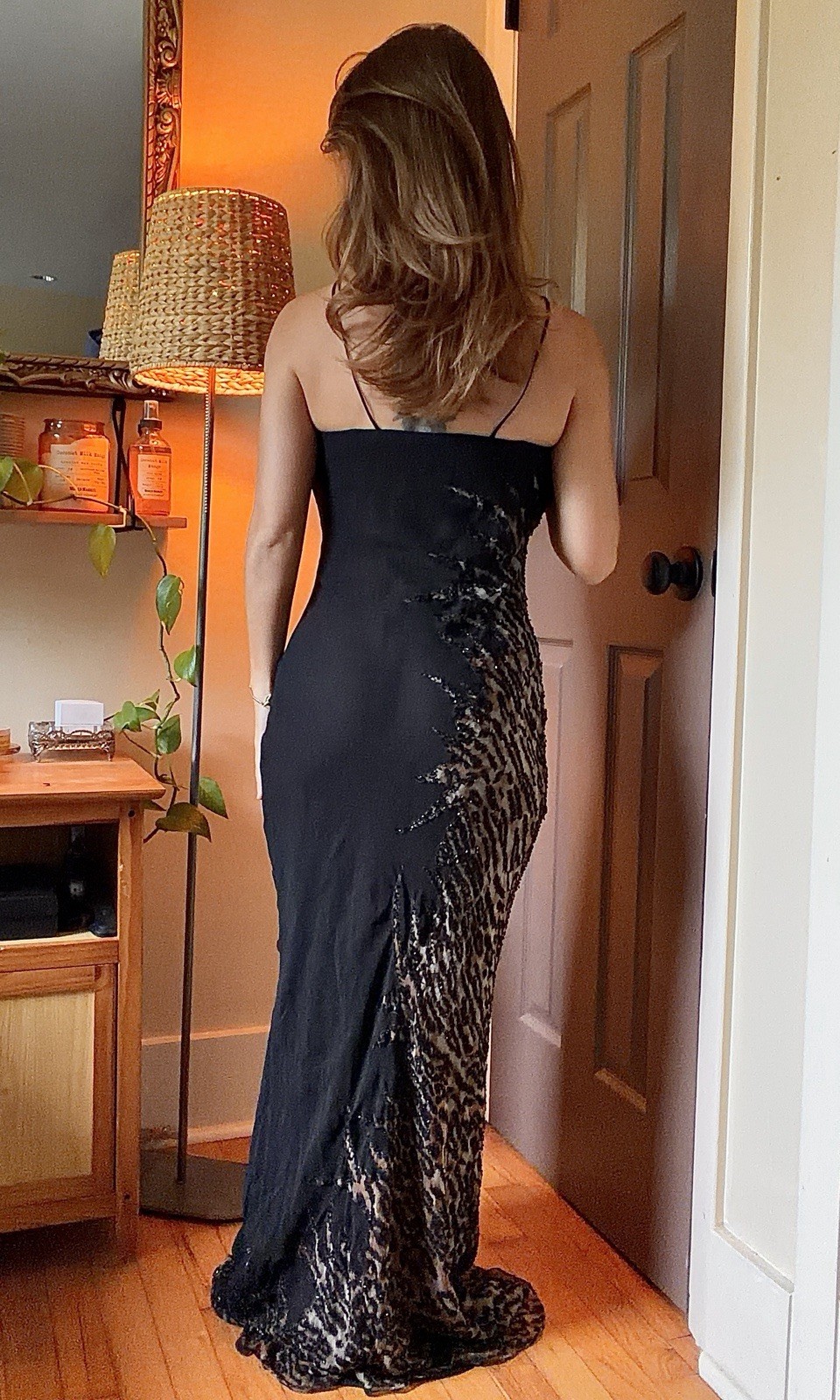 Vintage Y2K hand beaded bodycon animal print special occasion evening gown