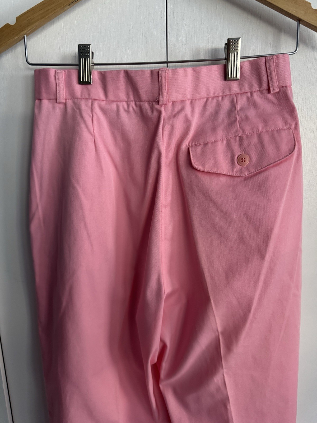 Vintage 1980s Pink Pleated Polyester Cotton Blend Pants High Waisted Rise