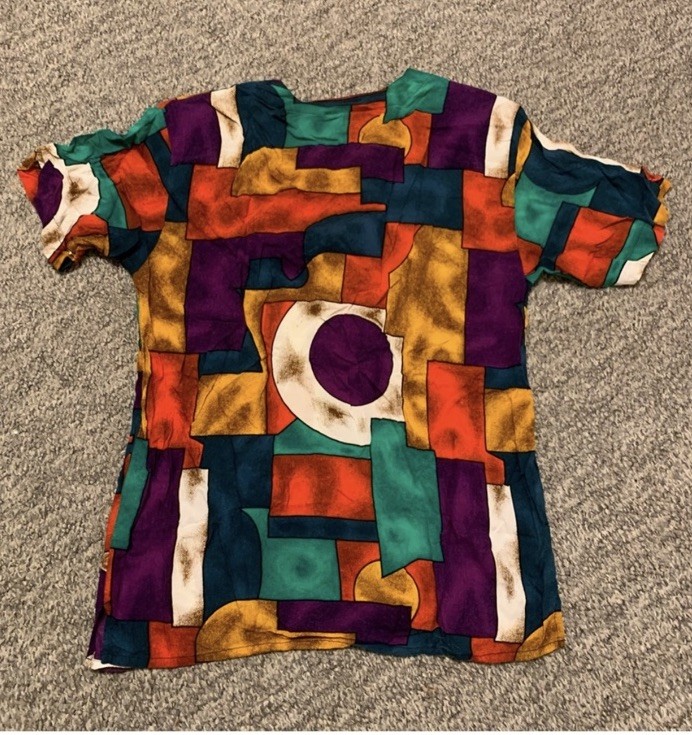 Pennylane Vintage 1990s Multicolor Abstract 100% Rayon Button-Front Shirt S