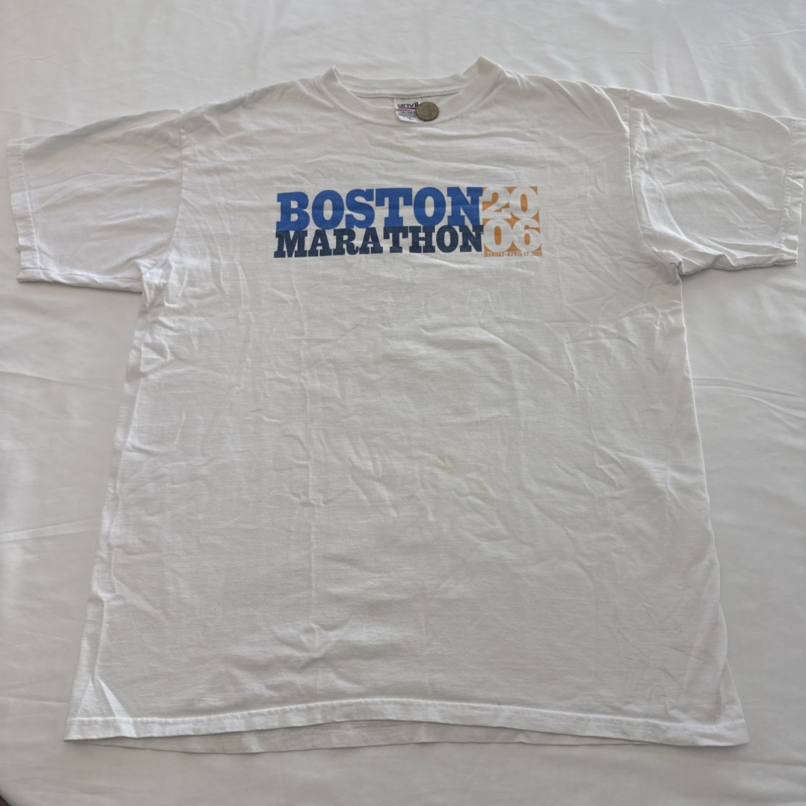 Official Vintage Boston Marathon 2006 T Shirt White Large Running Anvil Tag