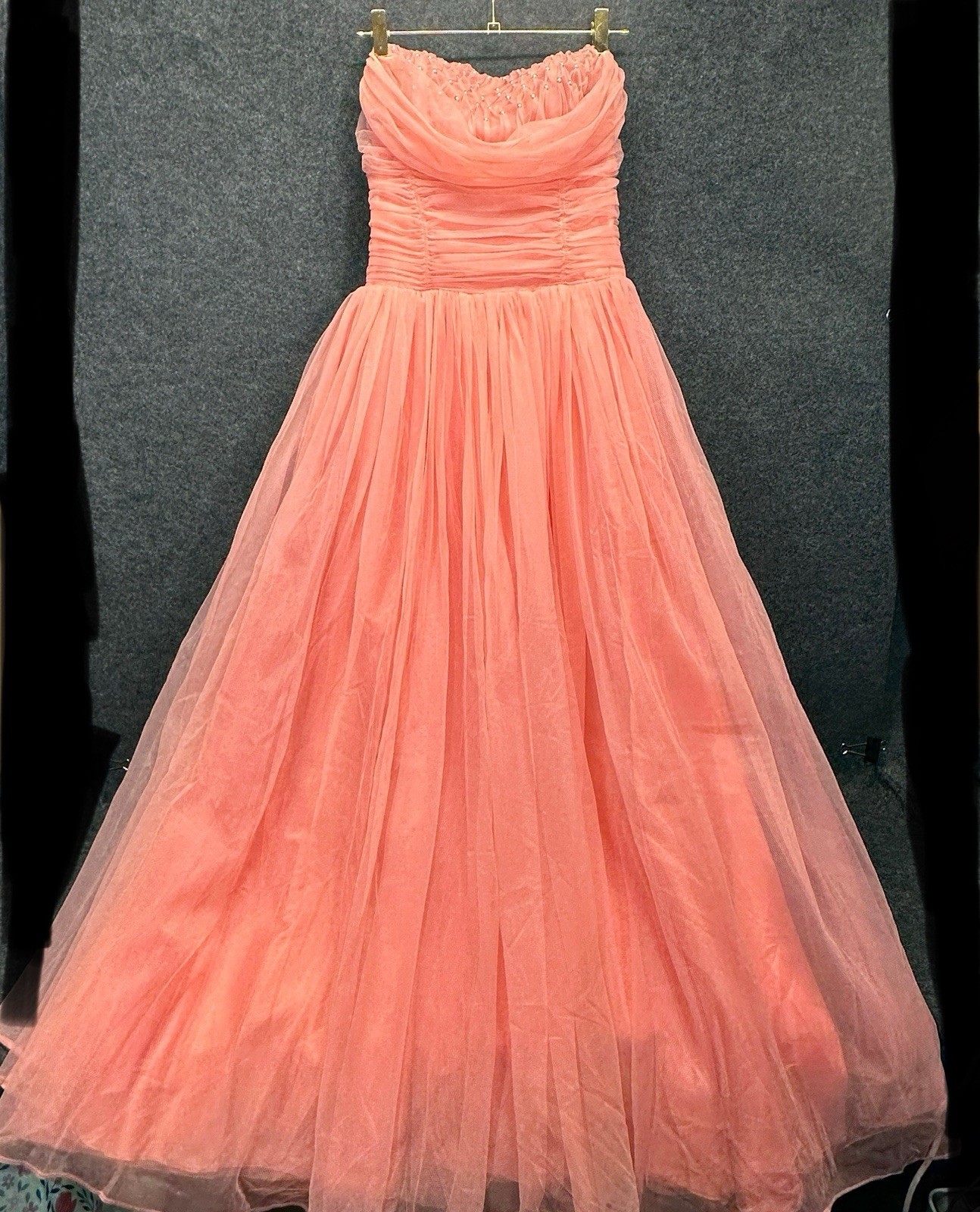 VTG 50s Coral Tulle VLV/ Coquette/whimsy/fairy Dress S Waist 25 In