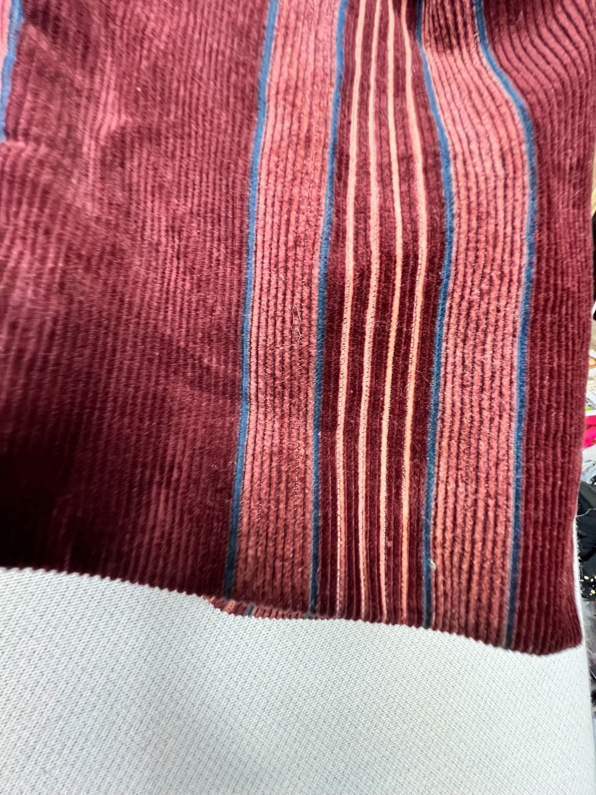 Vintage Rabhor Mens Corduroy Smoking Robe Long Sleeve Burgundy Stripe Pocket