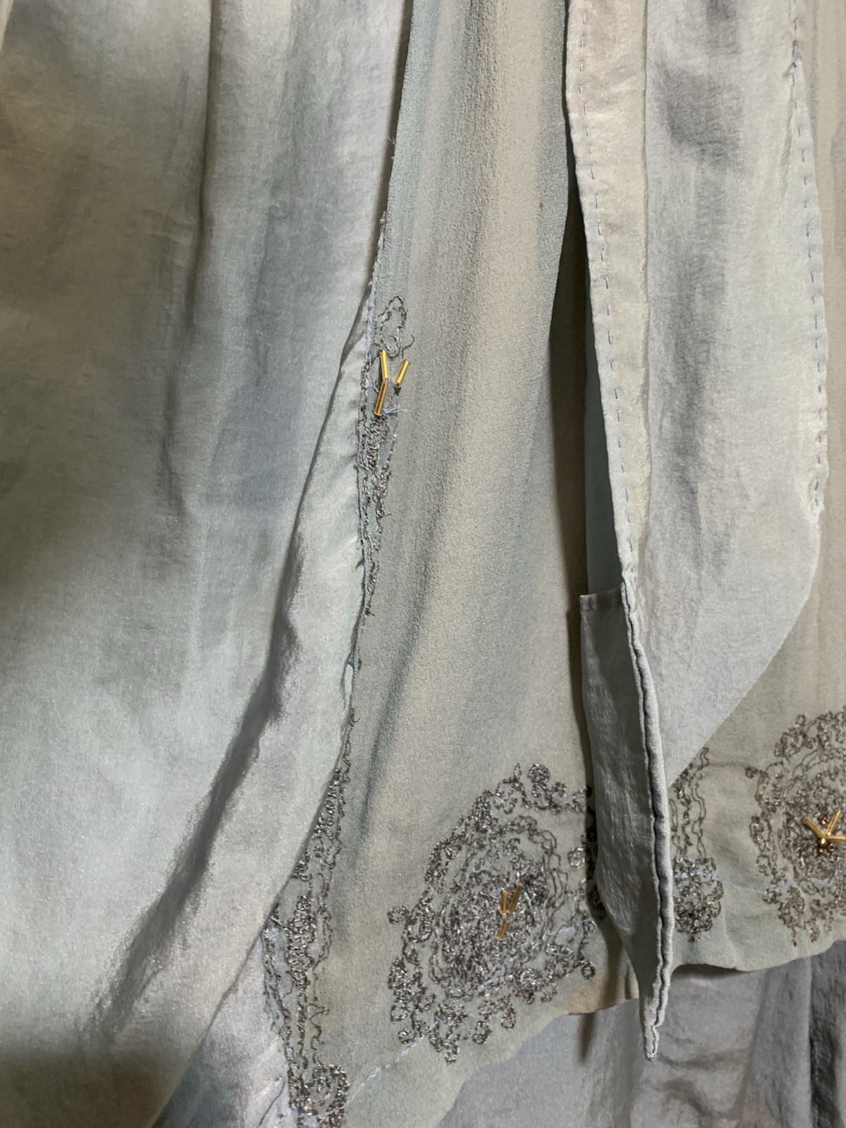 True Vintage Late 1910s/Early 20s Beaded Blue Silk Dress Blouson Bodice