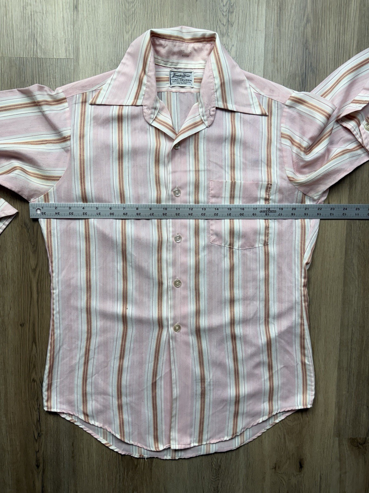 60s VINTAGE Van Heusen Hampshire House Striped Polycotton Shirt Size Large