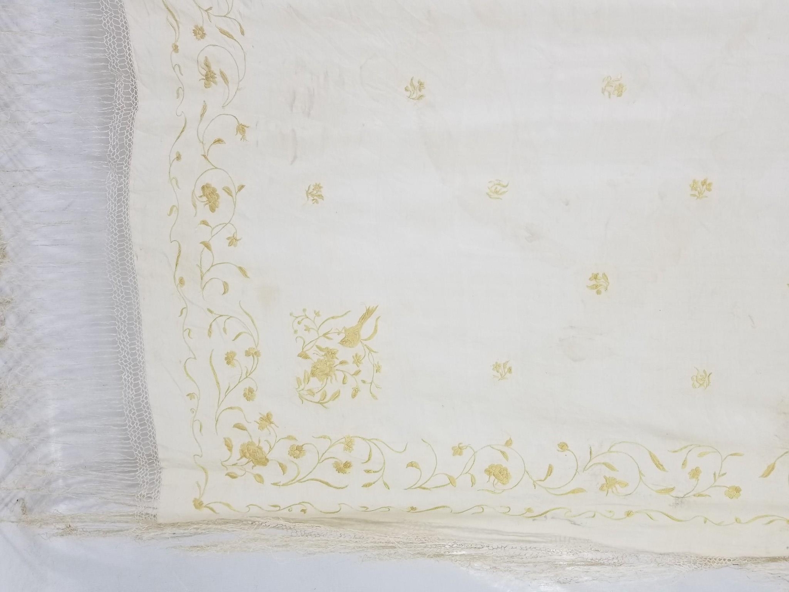 Antique 19th Century Chinese Silk Embroidered Piano Shawl 62×62 inches