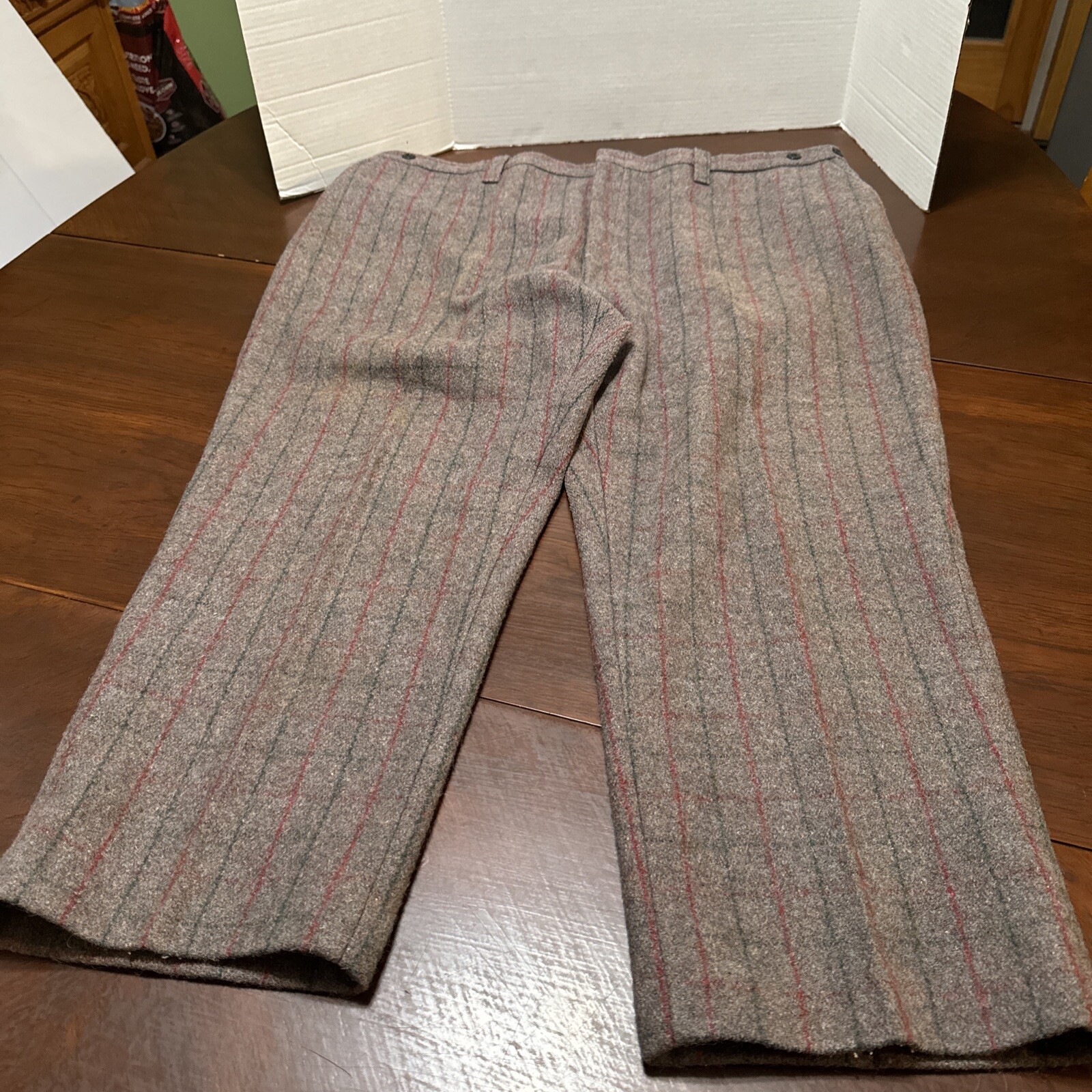 VTG Northway Mens Wool Pants 48”Wx 28”L Gray Pin Striped Water Repellent