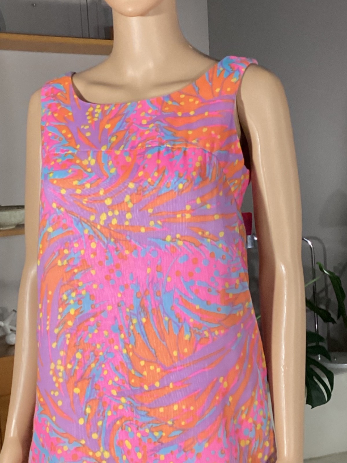 Vintage 1960s Bright Psychedelic Multi Color Shift Dress Bows Mod Women’s M