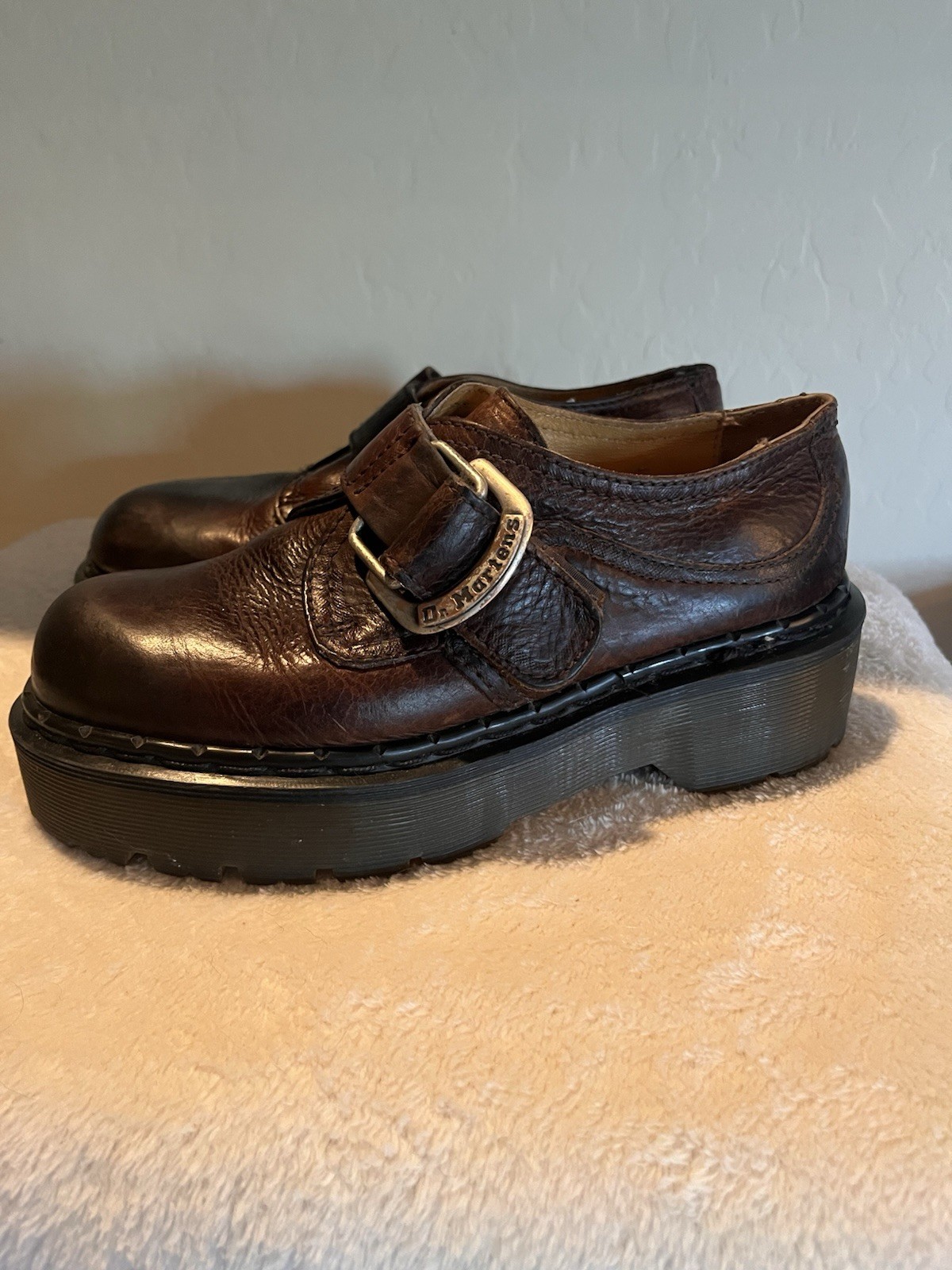 VTG 90’s Dr Martens Monk Strap Leather Shoes Size 3 Made England Chunky Sole
