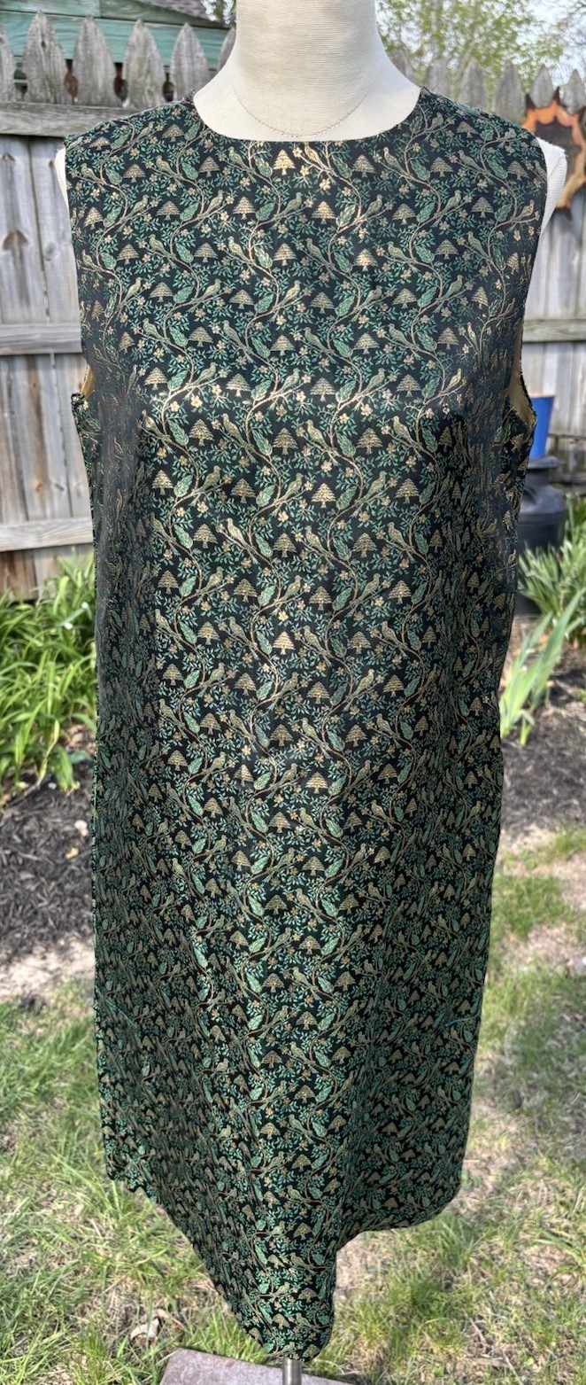 VTG 1960s Gold Bombshell Cocktail Wiggle Dress Green Black Bird Floral 38x38x40