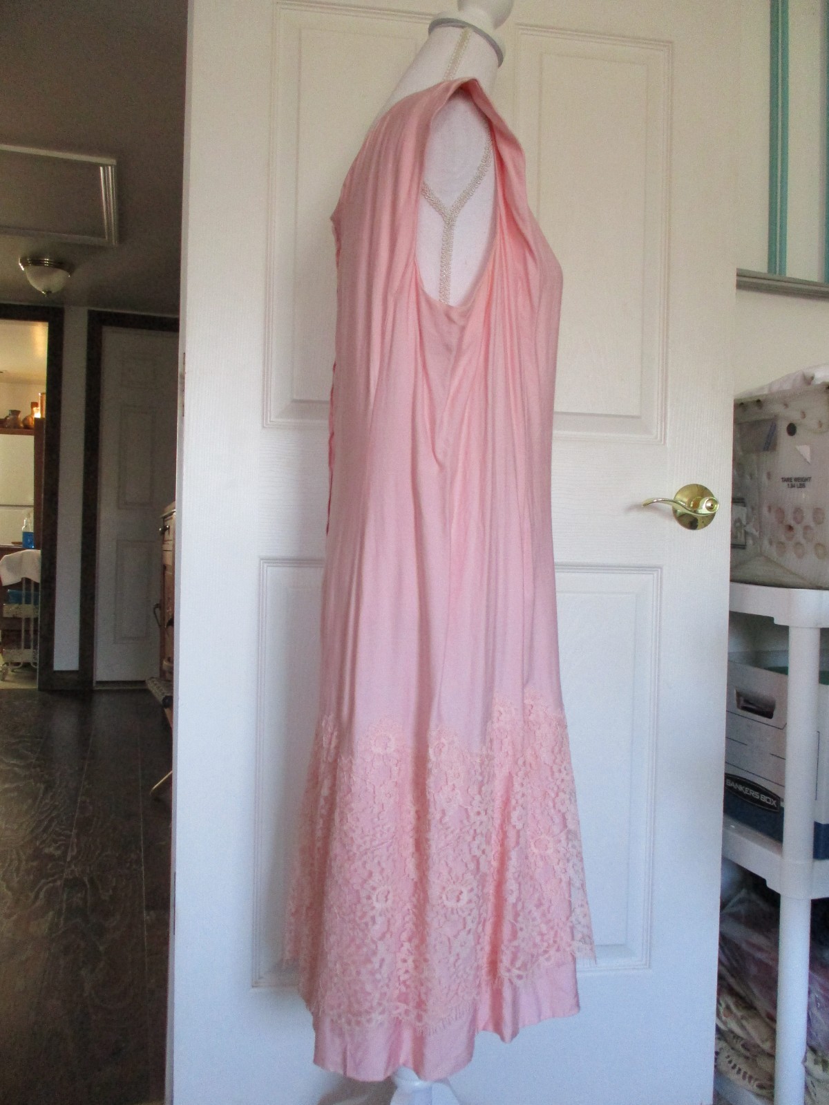 Carol Brent Vintage Pink Shift Dress Large Midi Lace Mod Sleeveless M L