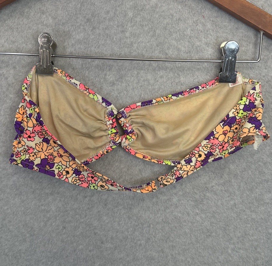VTG Raisins Floral Bikini Large 9-11 Made In USA 90s Bandeau High Cut Strapless