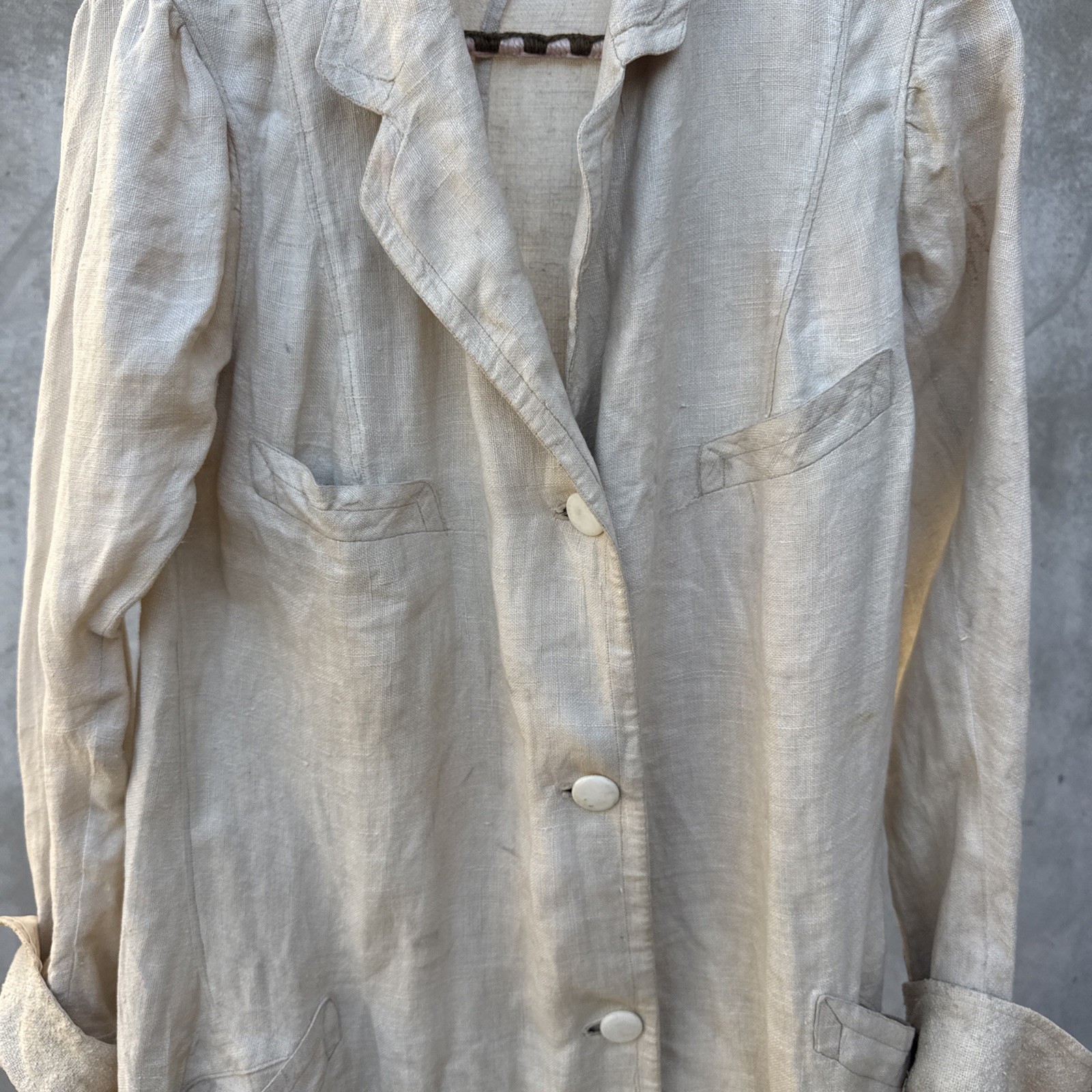 Antique Edwardian Linen Duster Coat Driving Sportswear Full Length Vintage