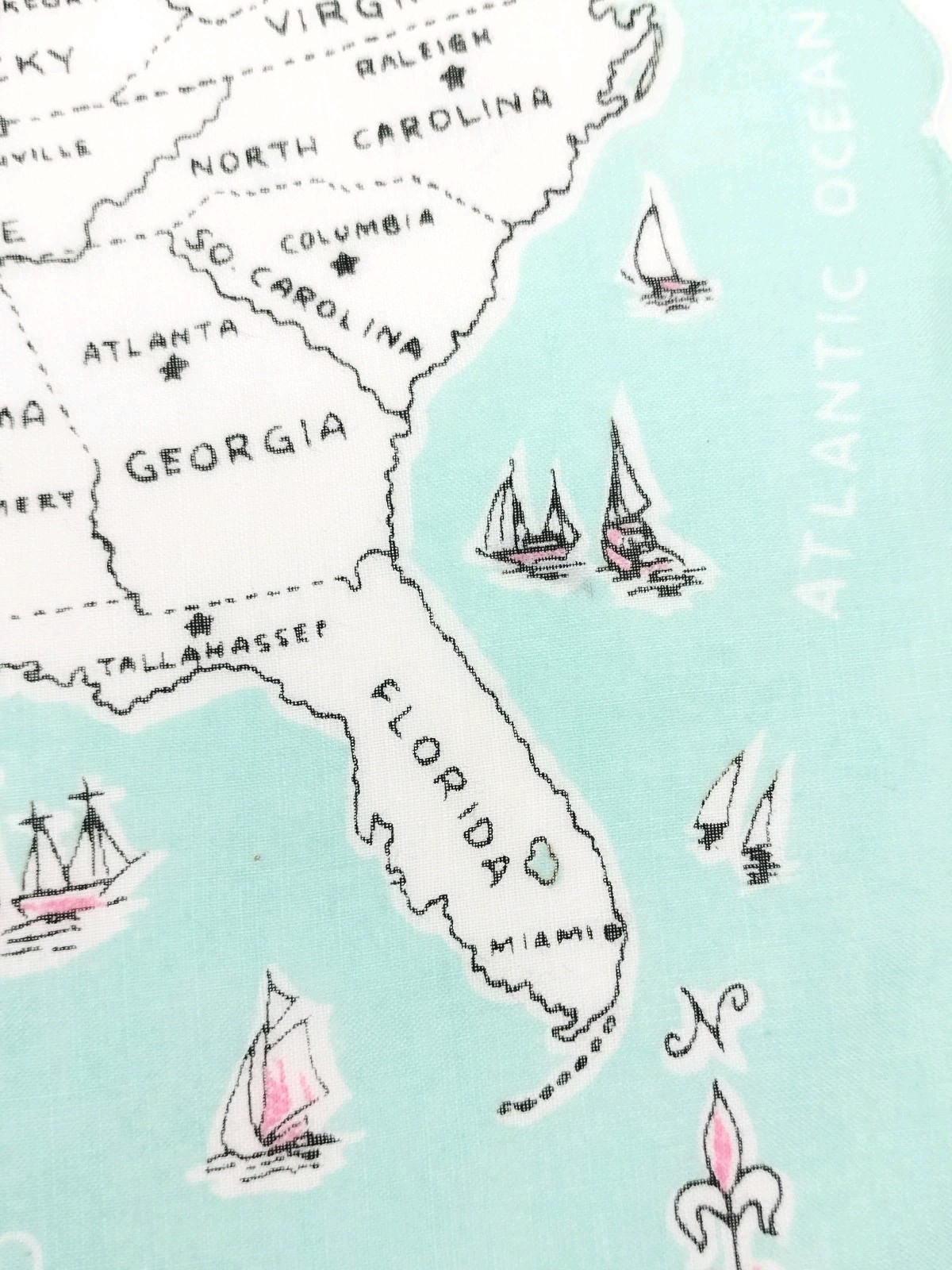 Vtg 50s Franshaw United States Map 48 States Hankie Travel Souvenir Blue Pink