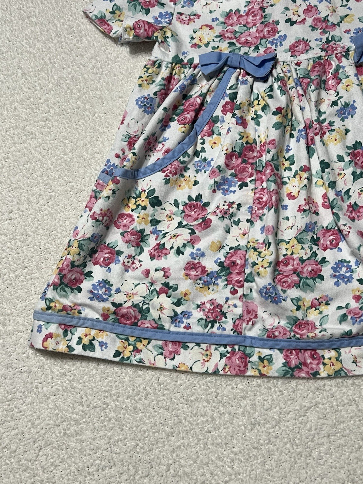 VTG 80’s Carters Floral Dress Lace Collar Ribbon Bow Rose 3T 1983 Pink Blue
