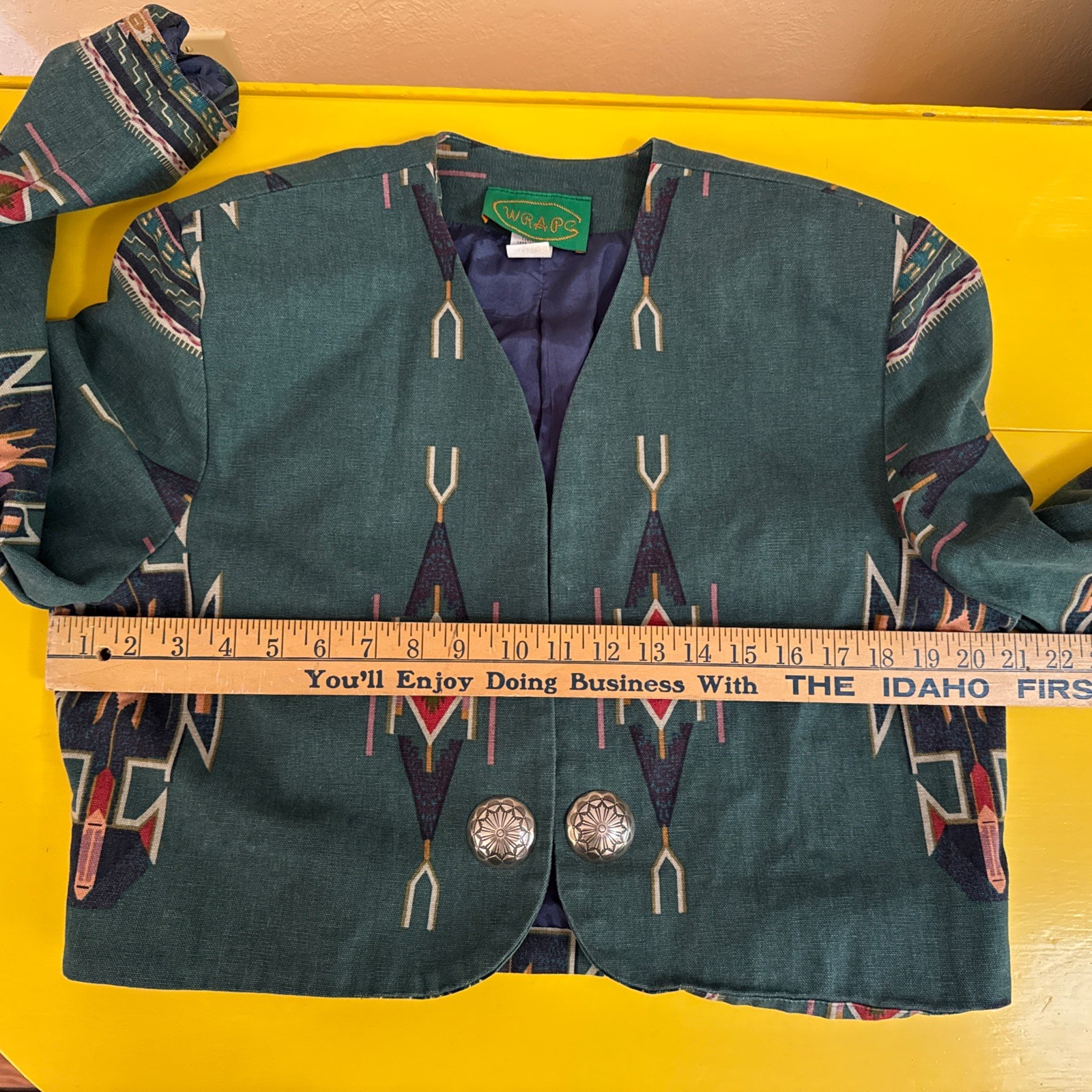 WRAPS SOUTHWESTERN Double Ranch Short JACKET Vtg 80’s Silver Concho Texas L