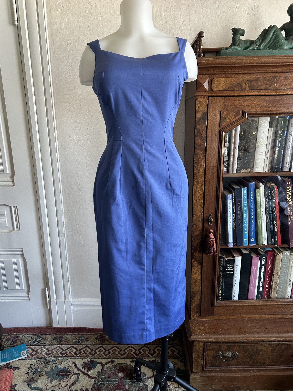 Vintage 1950s Bombshell Dress Blue Wiggle Cocktail Pinup Vixen 34-26-36