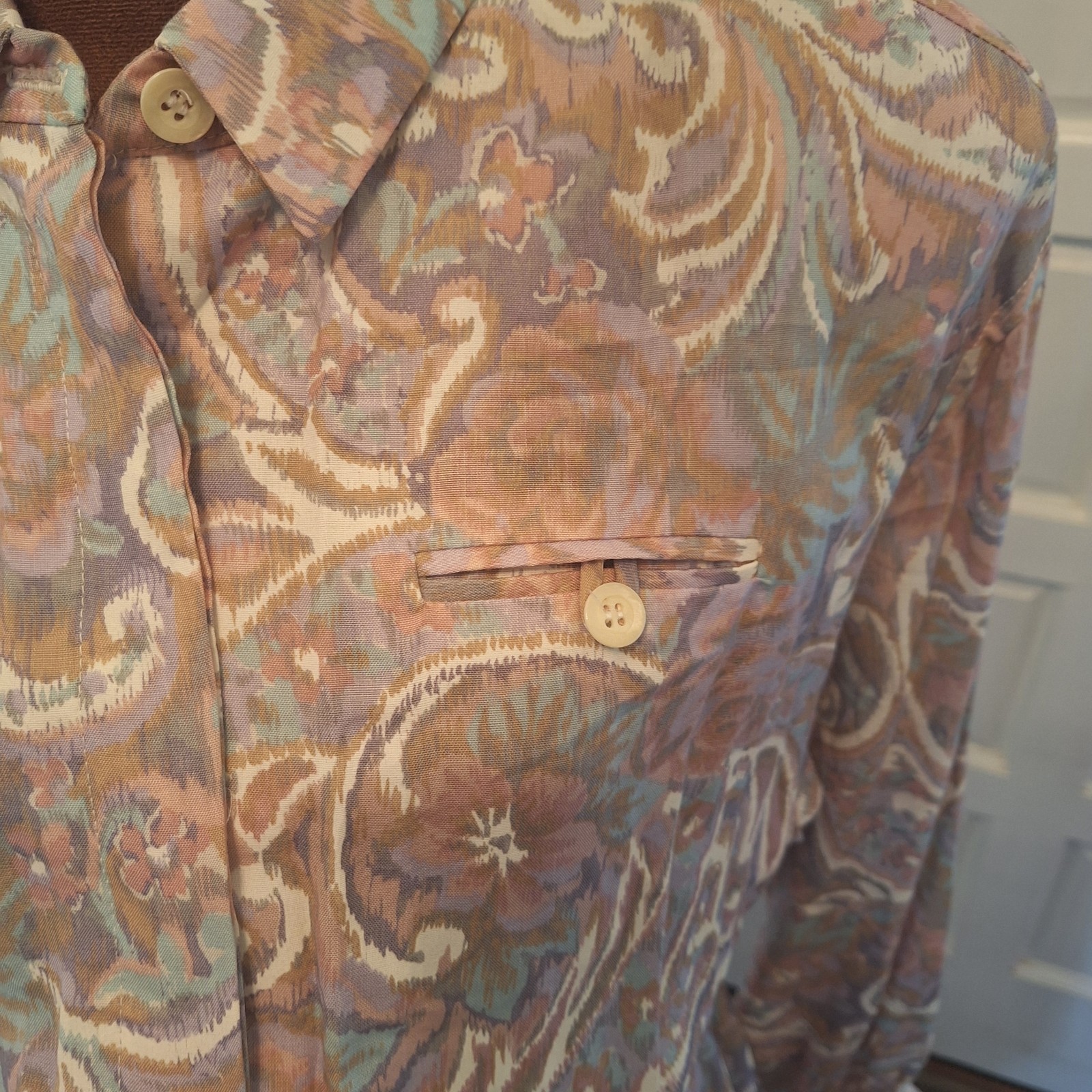 Vtg NWT 80s Leslie Faye Paisley Long Sleeved Dress, Sz 10