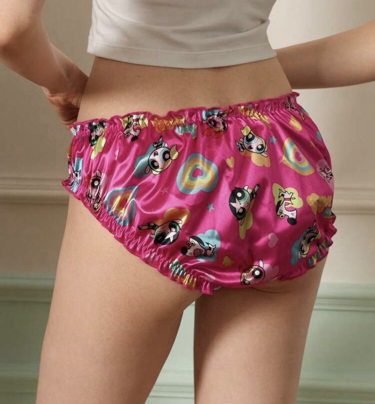 NEW Glossy Satin Crinkle Edge Powerpuff Girls Y2K Theme Bikini Brief Panties XL