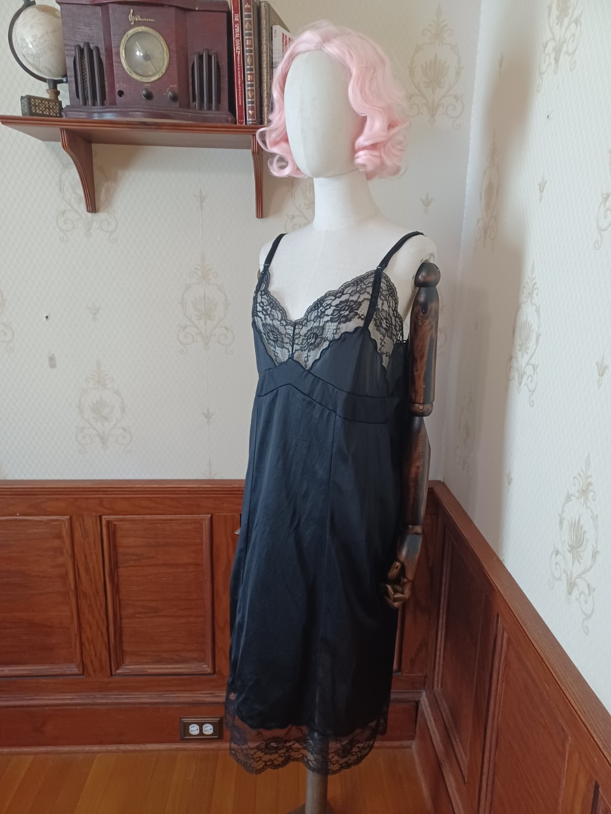 Vintage 1960s Mid-century Black Lace Coquette Bombshell Full Slip Lingerie Dress