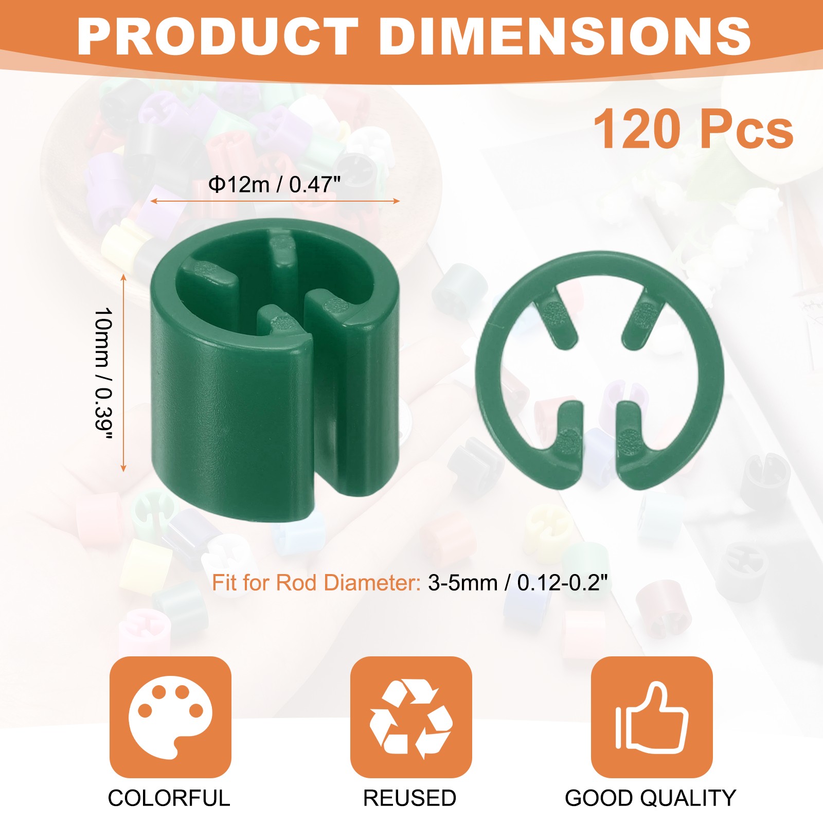120Pcs Hanger Size Markers, Fit 3-5mm Rod Hanger Tags Organization, Dark Green