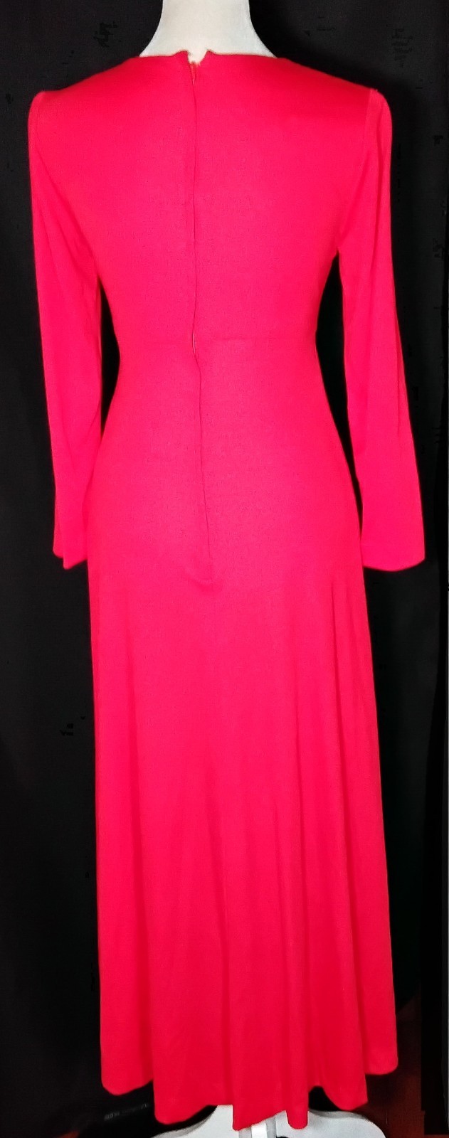 Vtg 70s Shawn Jrs Petite Long Sleeve Maxi Red Dress V Neck Sz 3 USA Union Label
