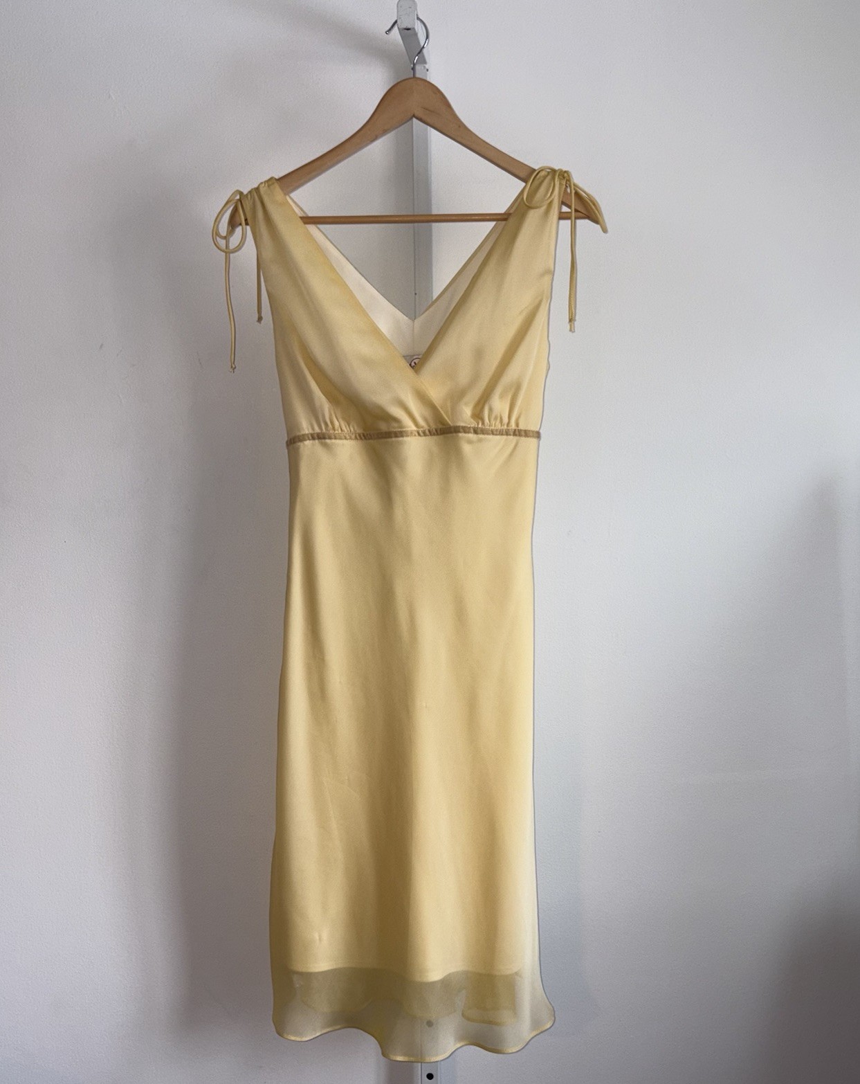 VTG Studio Y Yellow Chiffon Midi Tie Dress Size 13/14 Fairy Boho Ethereal Y2K