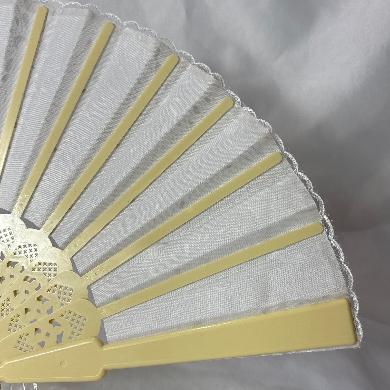 Cream Synthetic Folding Fan Moon & Starburst Design Plastic Sticks / Guards