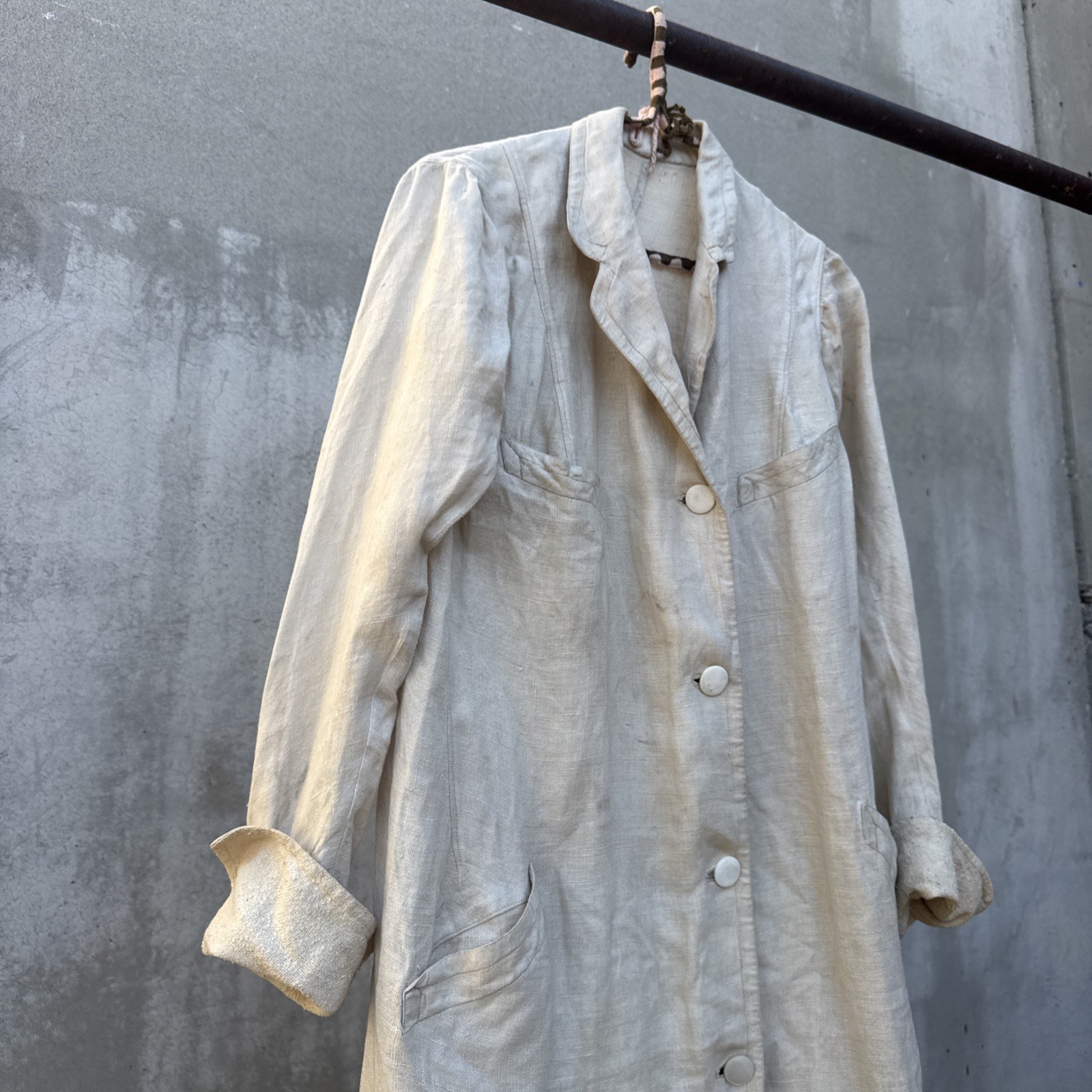 Antique Edwardian Linen Duster Coat Driving Sportswear Full Length Vintage