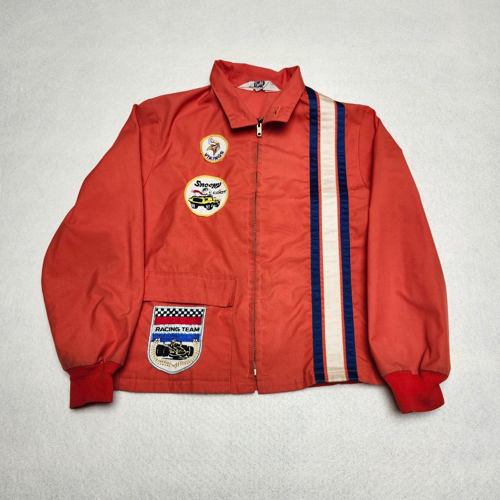 70s AJ Foyt Charlotte Motor Speedway BIG PATCH Racing Jacket Kids M Orange