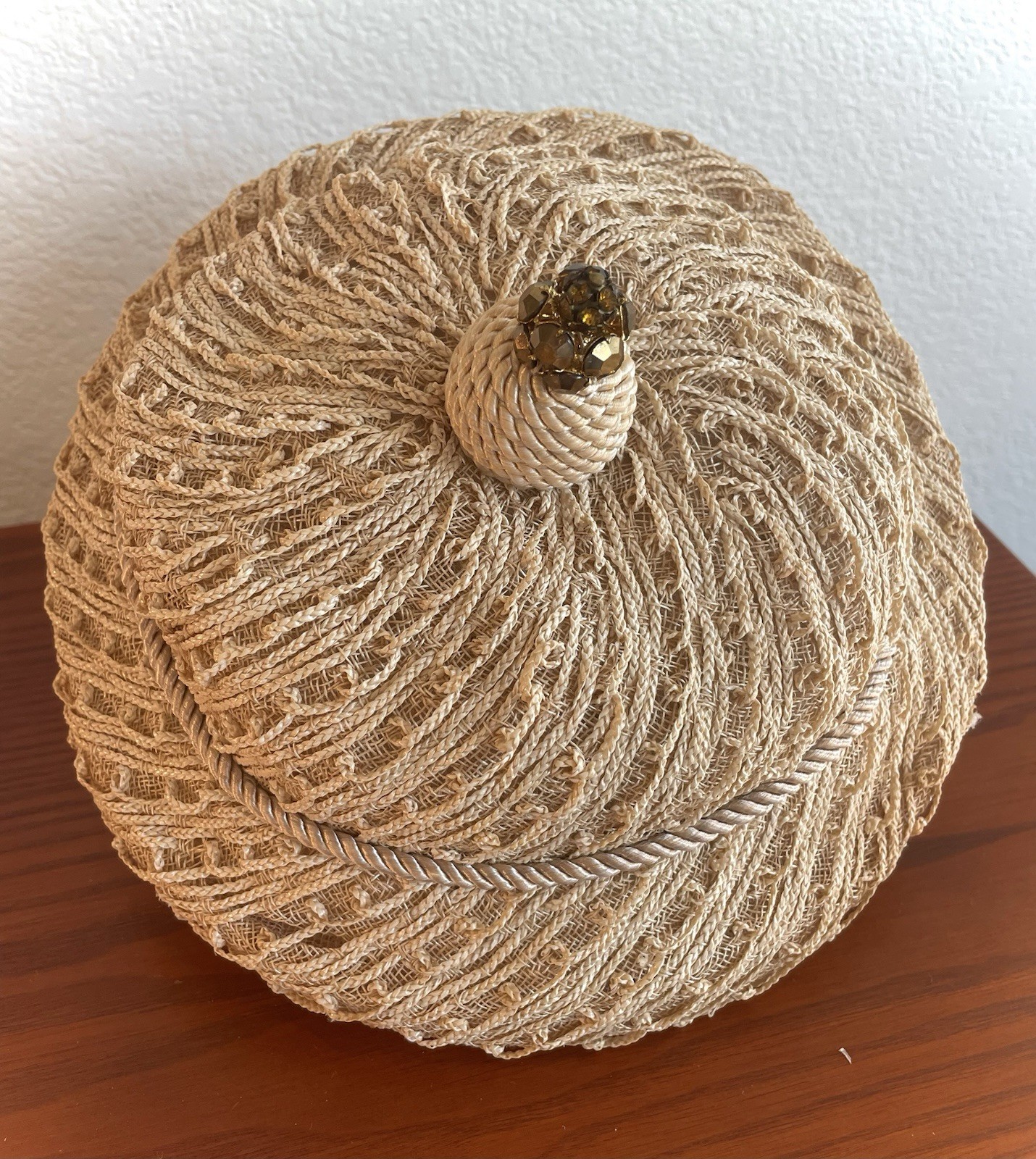 Vtg 1960s Jan Leslie Custom Design Cocktail Hat Turban Cloque Bead Mid Century