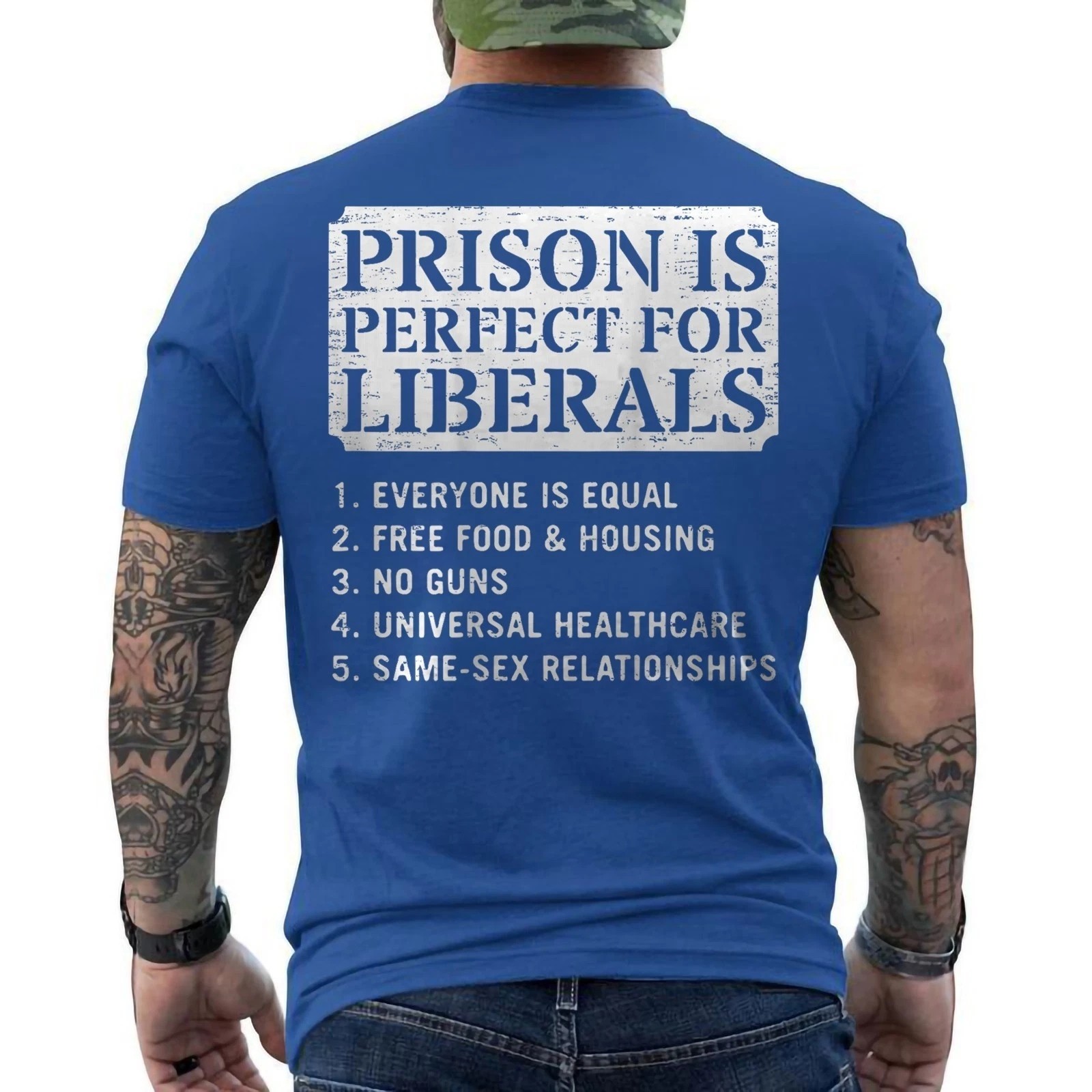 (ON Back) Prison is Perfect for Liberals Anti Liberal Quote Retro T-Shirt